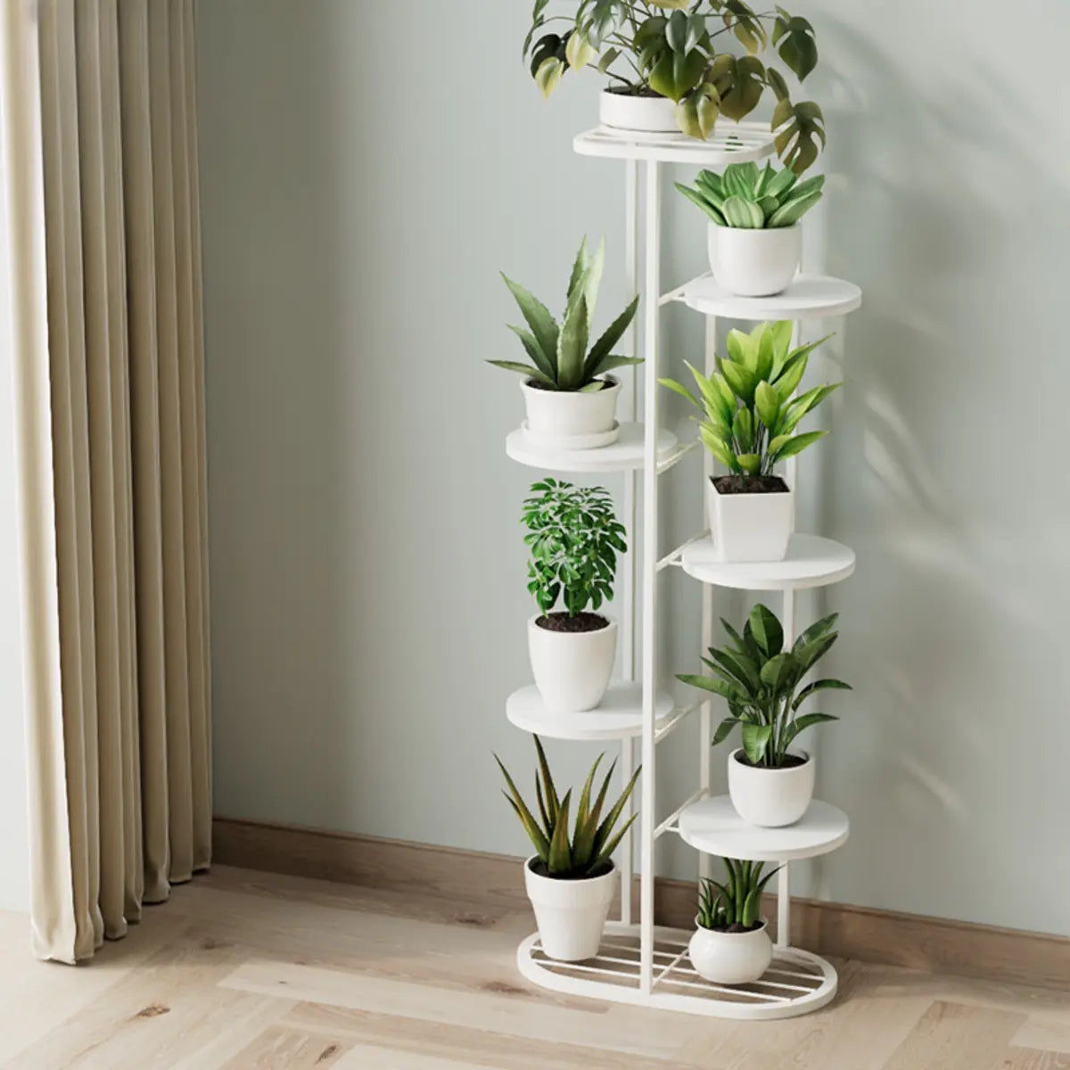 Modern Circular Tray Multi-Tier Metal Floor Plant Stand Image - 3