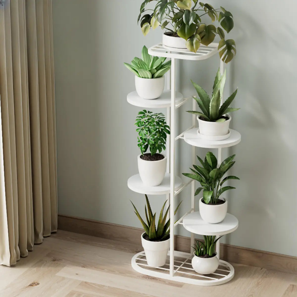 Modern Circular Tray Multi-Tier Metal Floor Plant Stand Image - 7