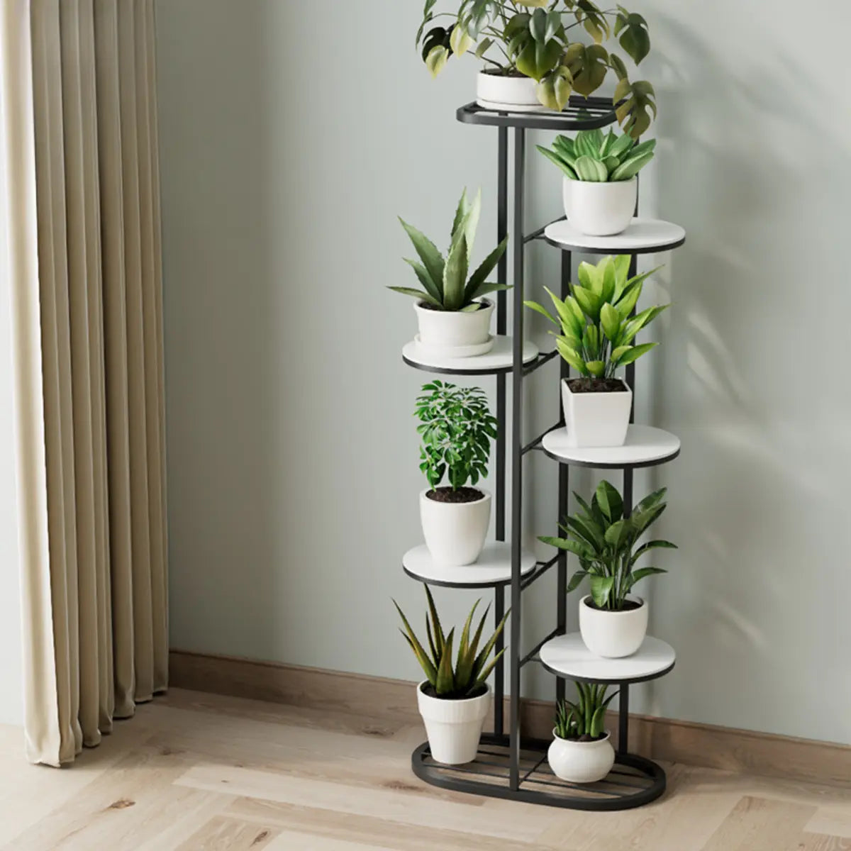 Modern Circular Tray Multi-Tier Metal Floor Plant Stand Image - 8
