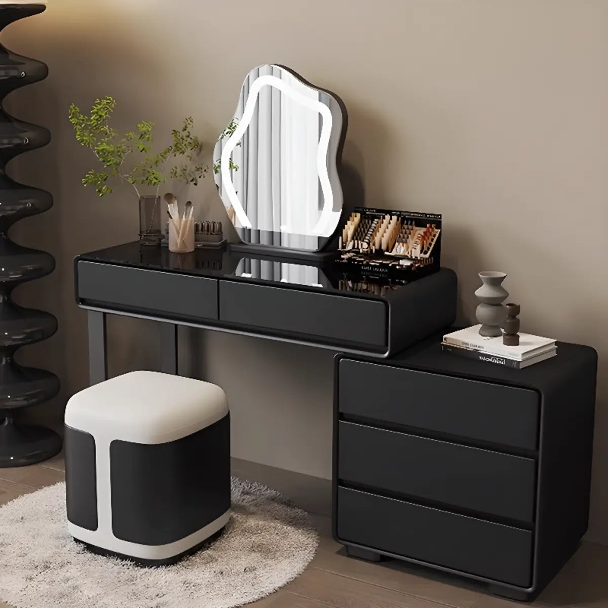 Modern Classic Black Mirror Lights Bedroom Makeup Vanity Set Image - 10