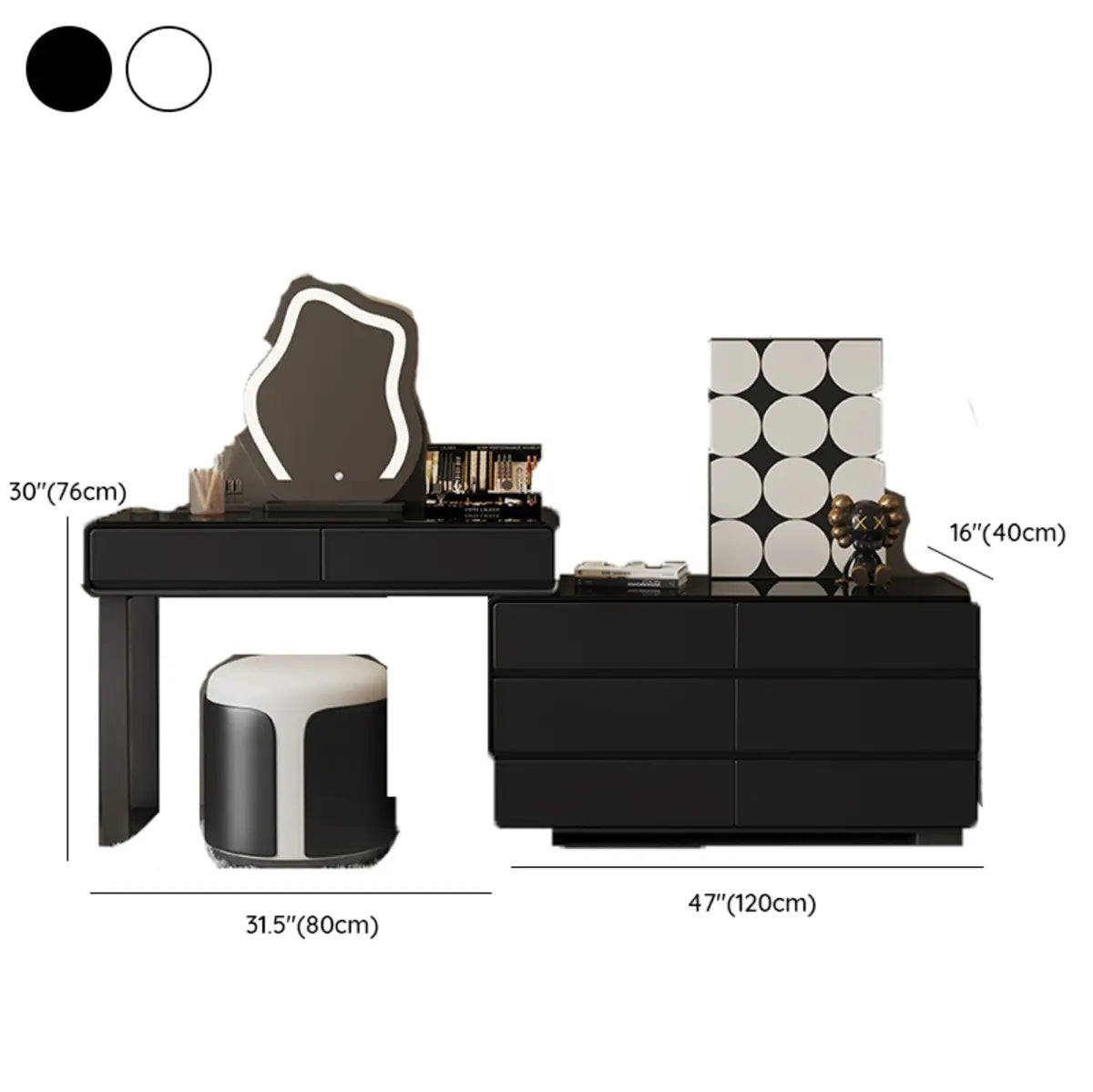 Modern Classic Black Mirror Lights Bedroom Makeup Vanity Set Image - 13