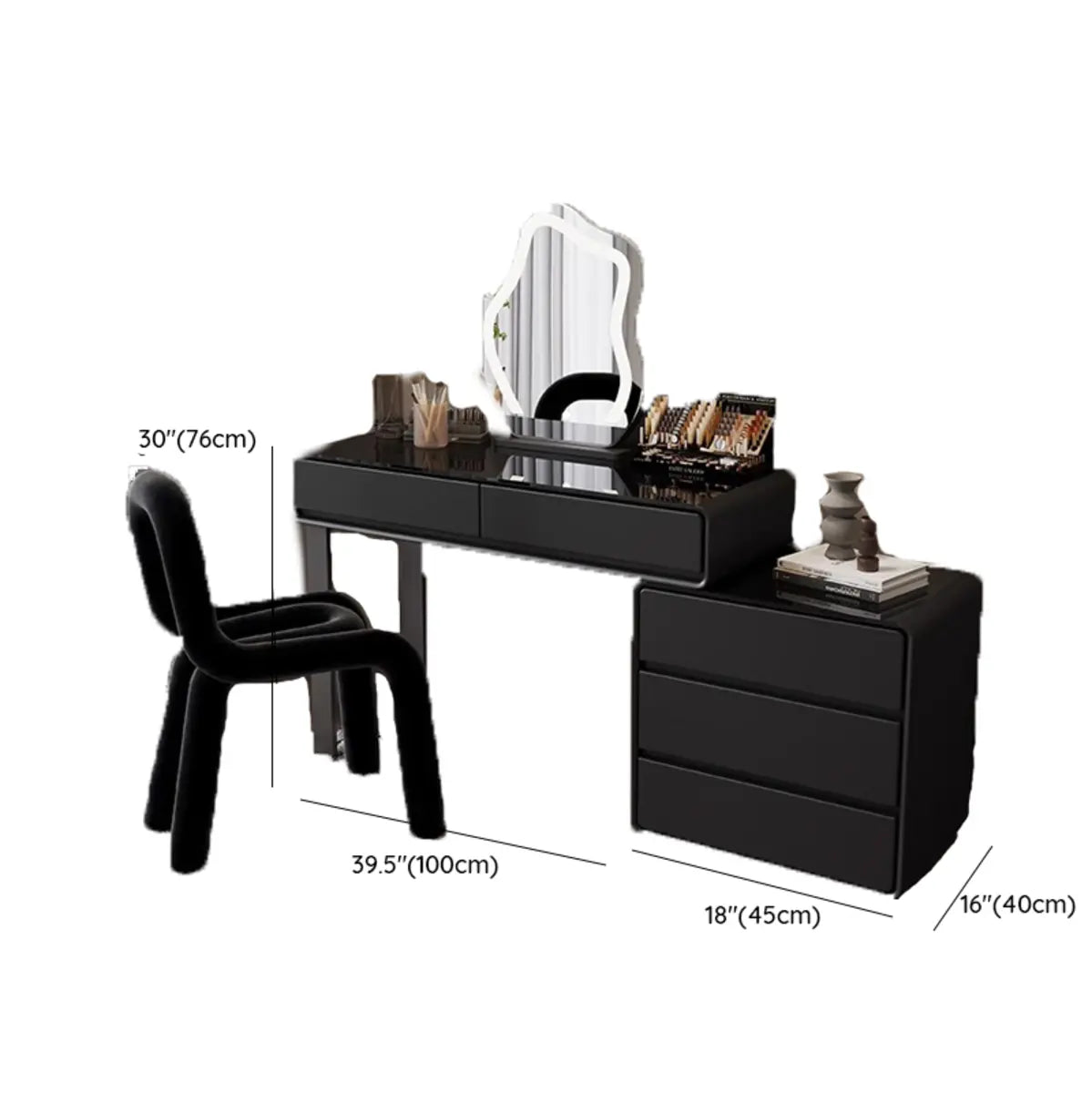 Modern Classic Black Mirror Lights Bedroom Makeup Vanity Set Image - 14