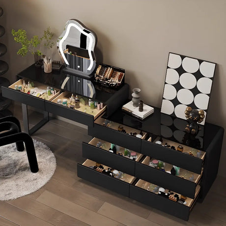 Modern Classic Black Mirror Lights Bedroom Makeup Vanity Set Image - 2