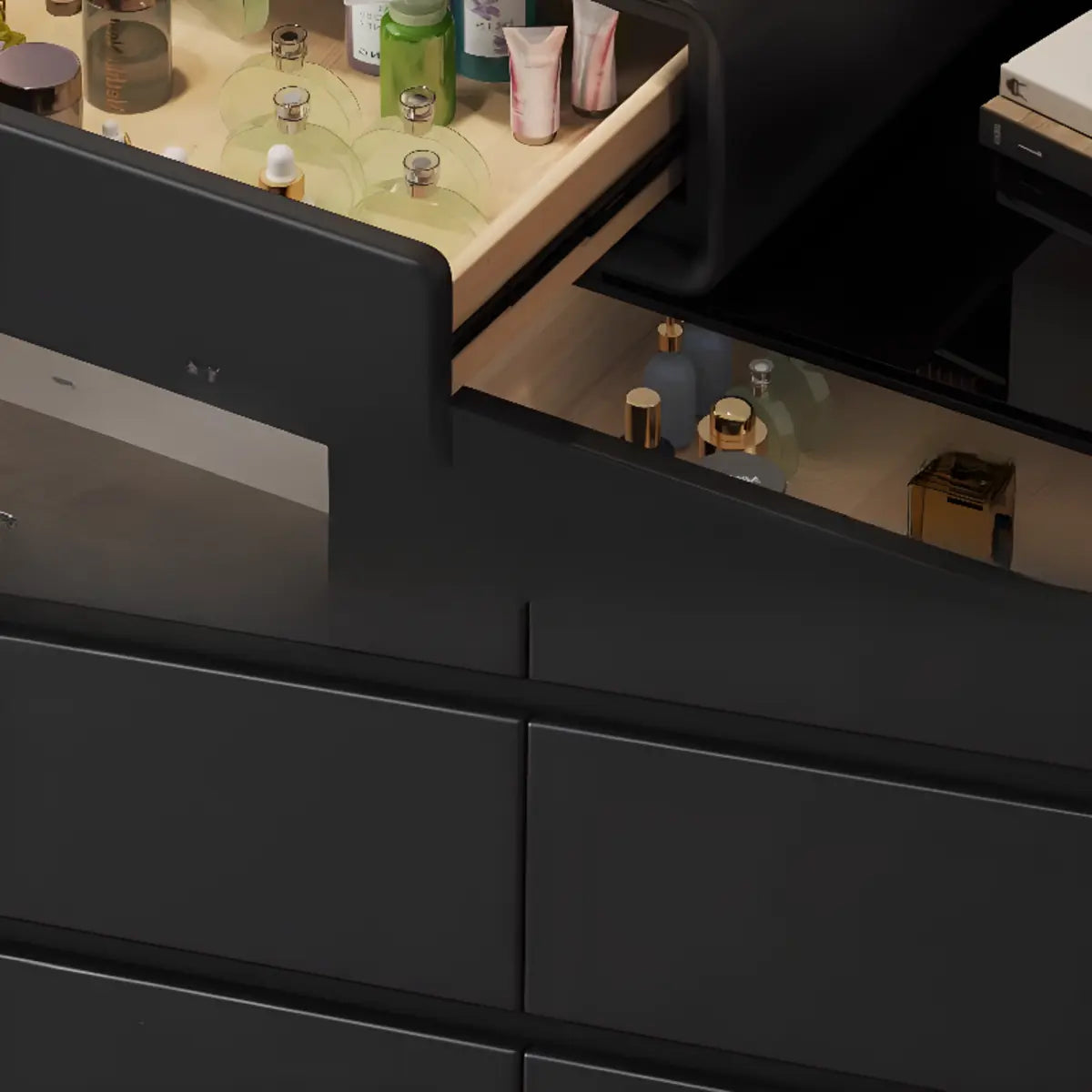 Modern Classic Black Mirror Lights Bedroom Makeup Vanity Set Image - 7