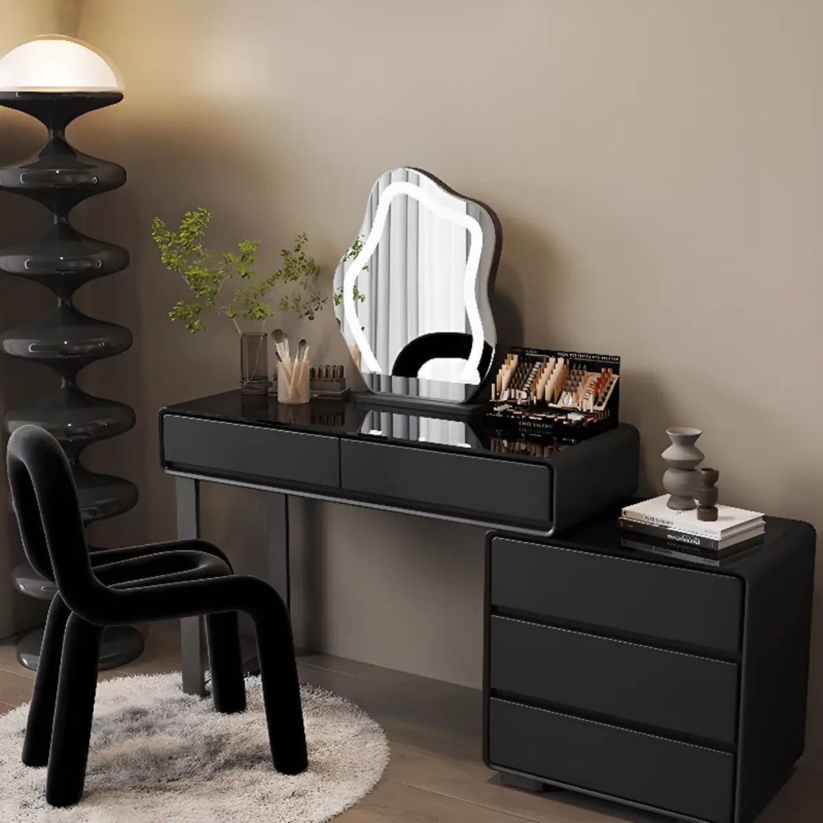 Modern Classic Black Mirror Lights Bedroom Makeup Vanity Set Image - 8
