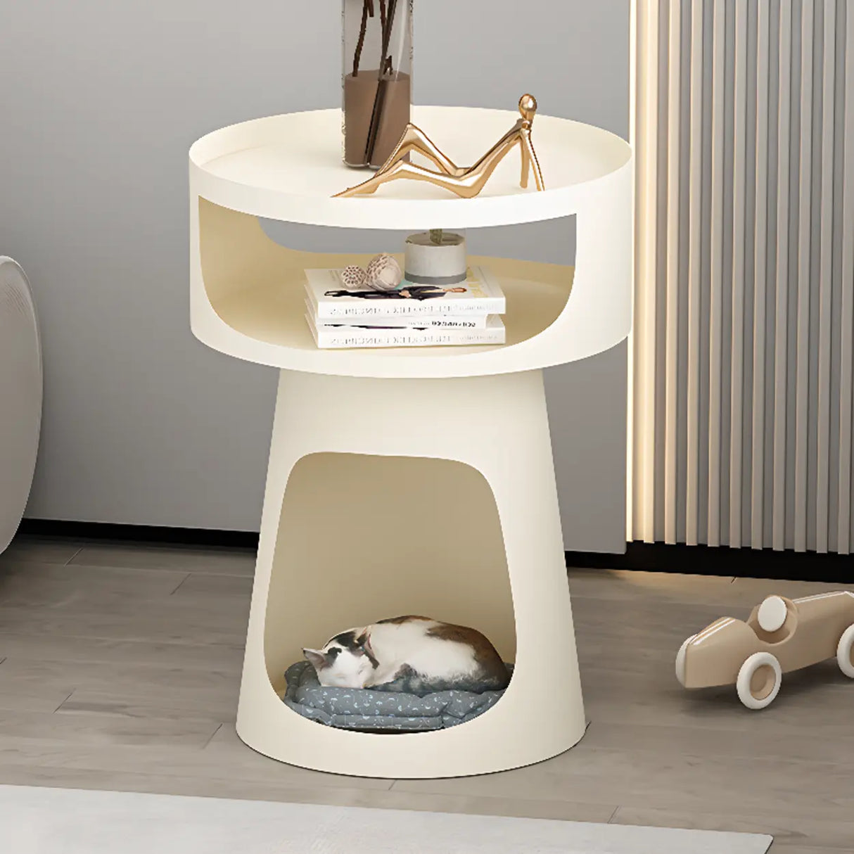 Modern Classic Circular Alloy Pedestal White Side Table Image - 1