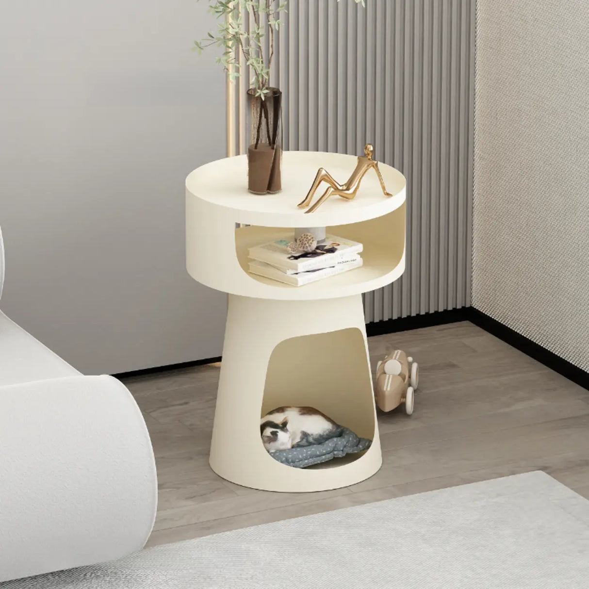 Modern Classic Circular Alloy Pedestal White Side Table Image - 2