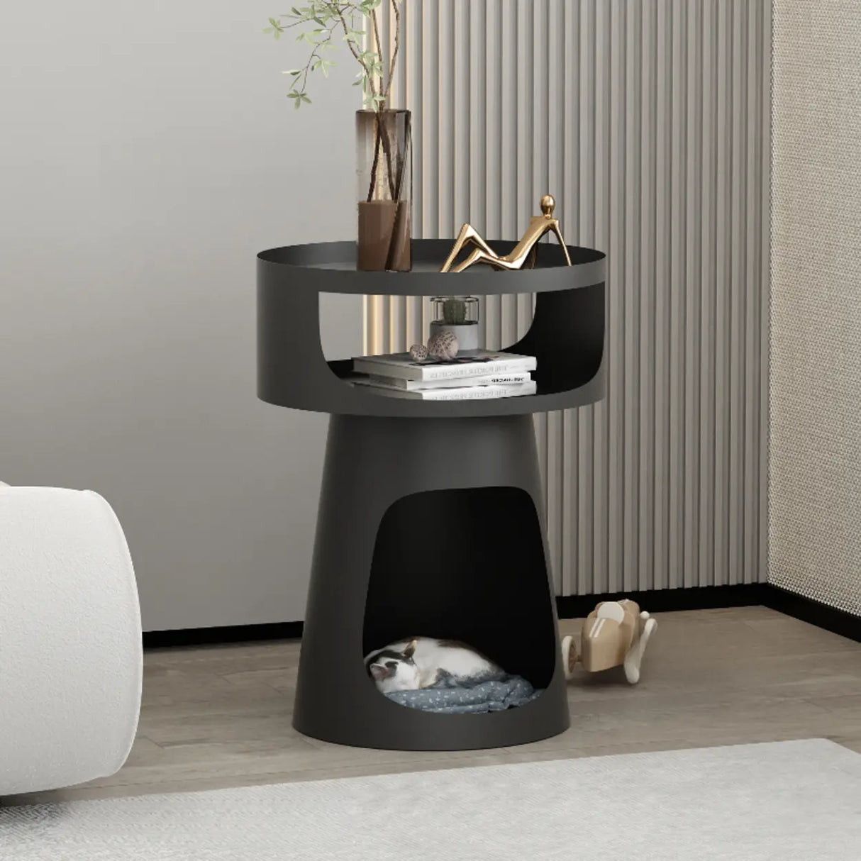 Modern Classic Circular Alloy Pedestal White Side Table Image - 3