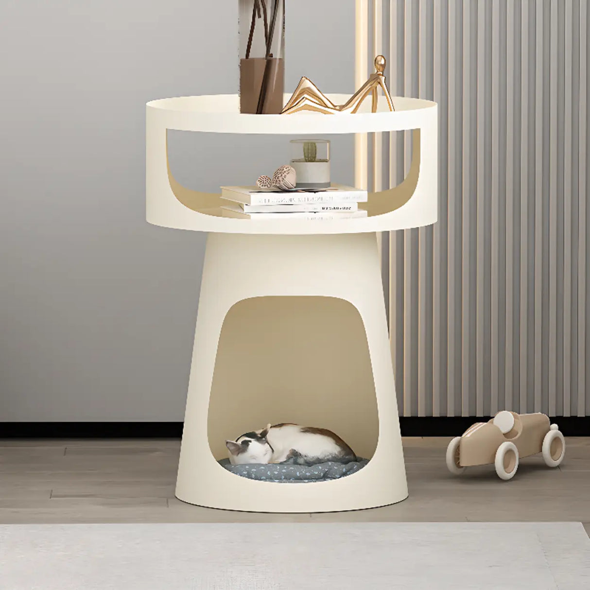 Modern Classic Circular Alloy Pedestal White Side Table Image - 4