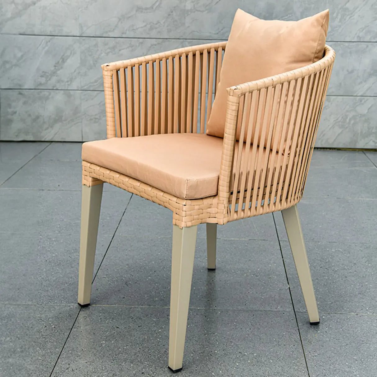 Modern Classicist 2 Chairs Ivory Aluminum Metal Outdoor Arm Chair Image - 1