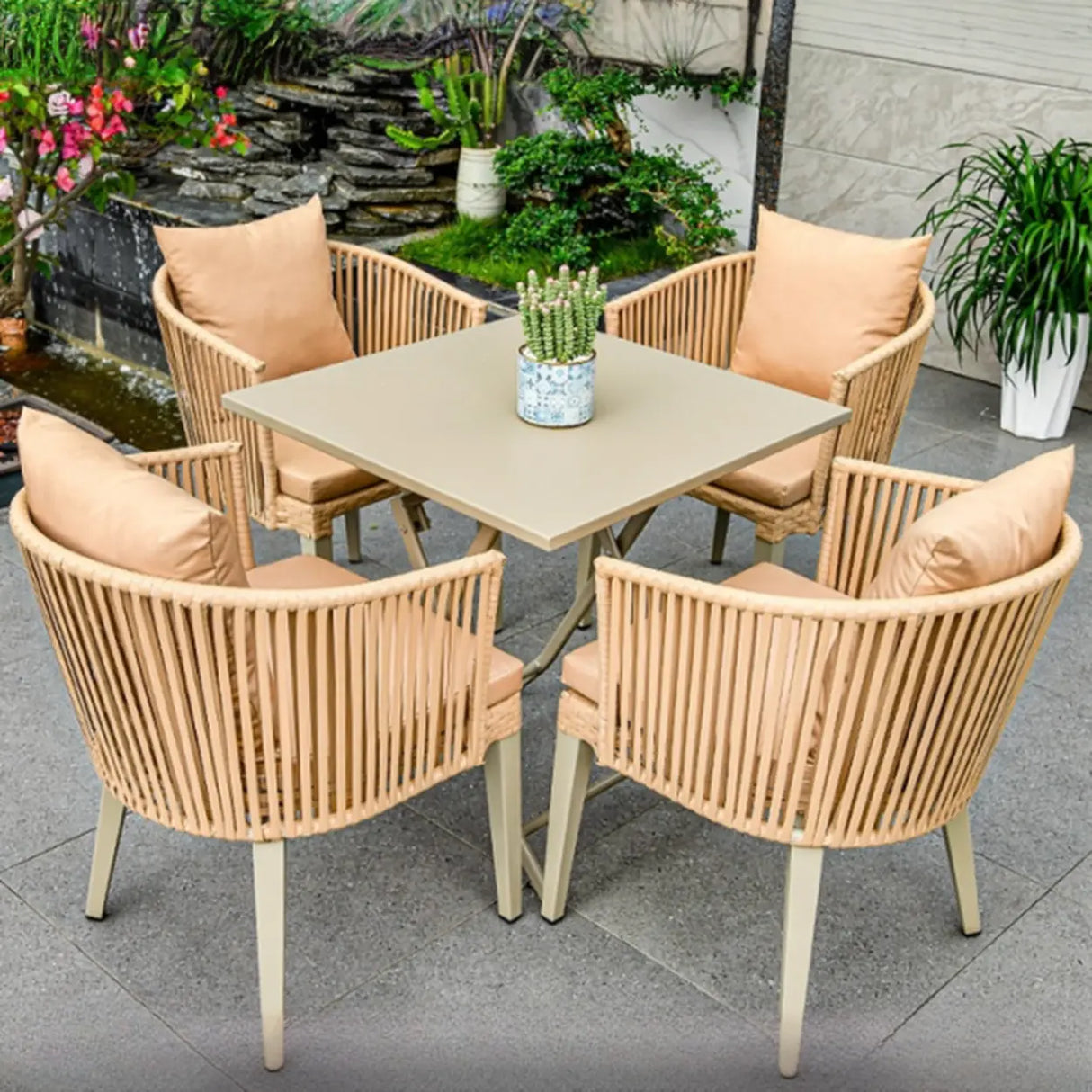 Modern Classicist 2 Chairs Ivory Aluminum Metal Outdoor Arm Chair Image - 4