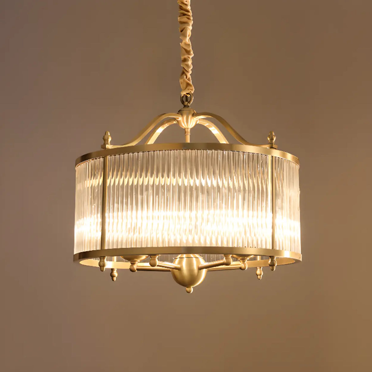 Modern Clear Glass Drum Chandelier, Adjustable Height Image - 3