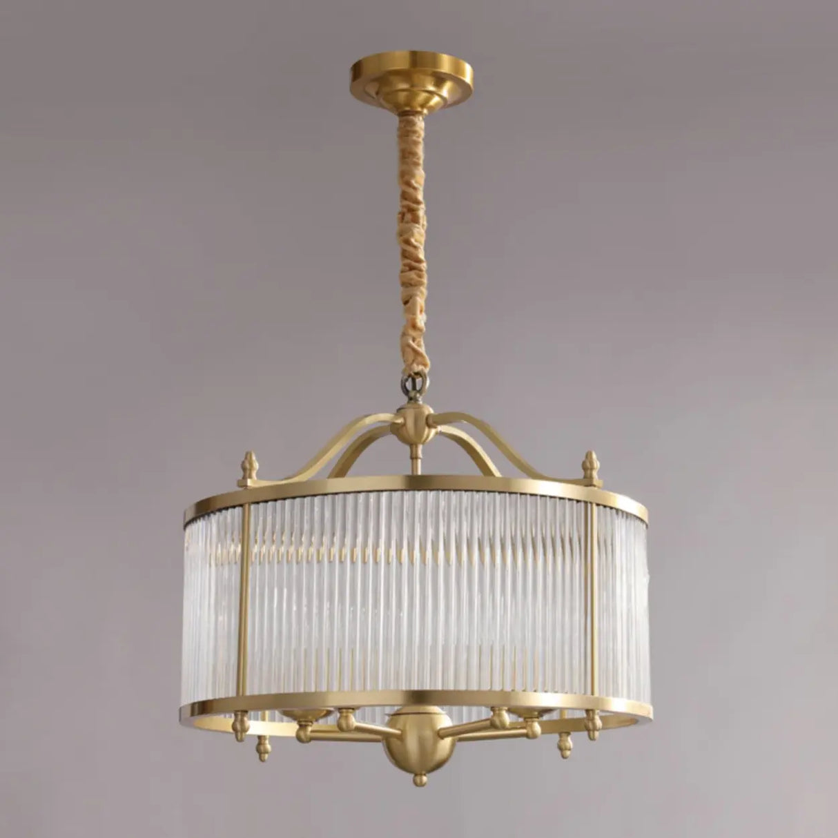 Modern Clear Glass Drum Chandelier, Adjustable Height Image - 8