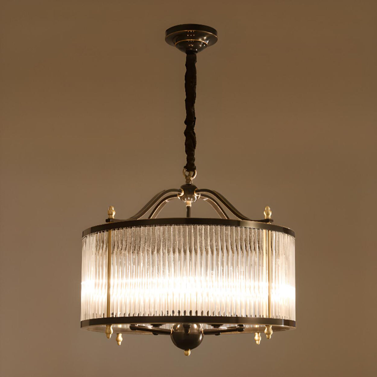 Modern Clear Glass Drum Chandelier, Adjustable Height Image - 10