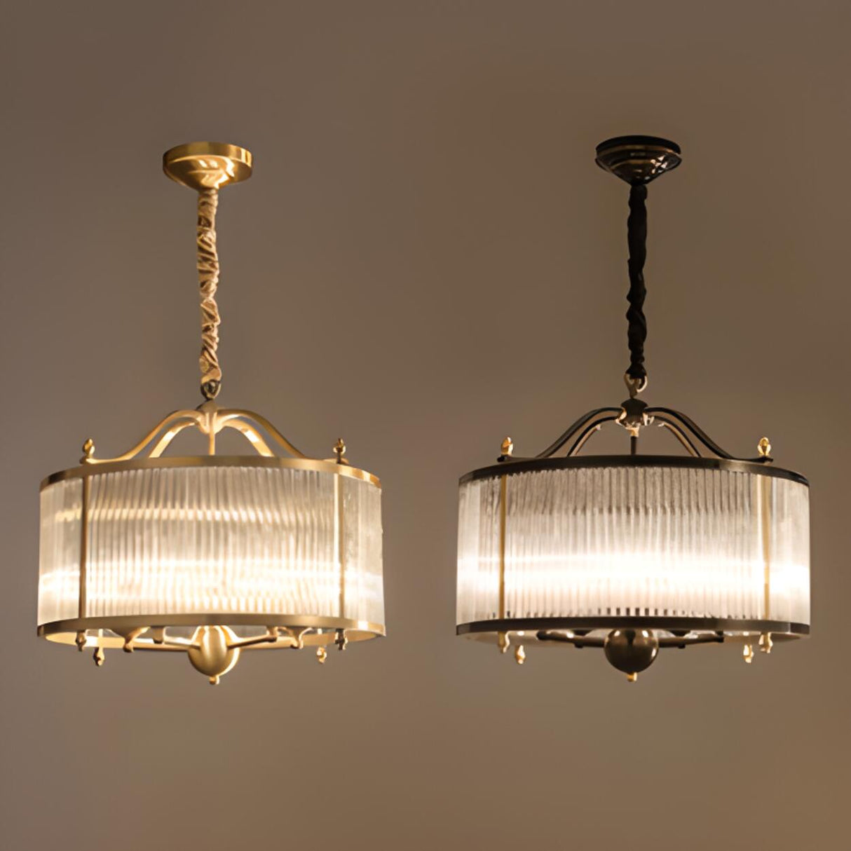 Modern Clear Glass Drum Chandelier, Adjustable Height Image - 16