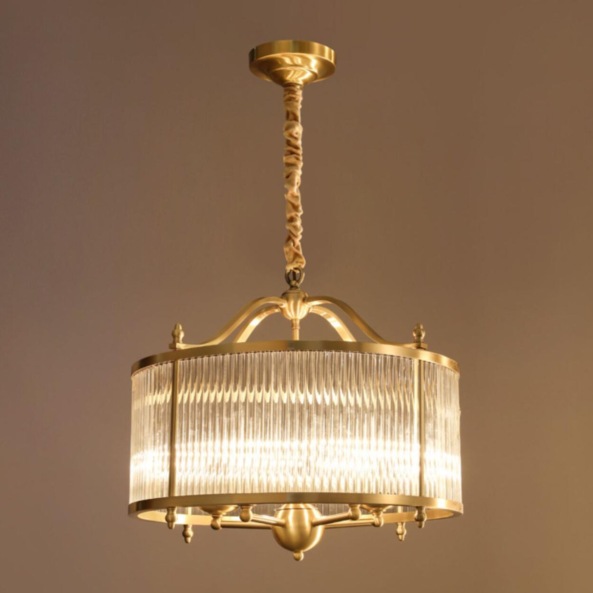 Modern Clear Glass Drum Chandelier, Adjustable Height Image - 9