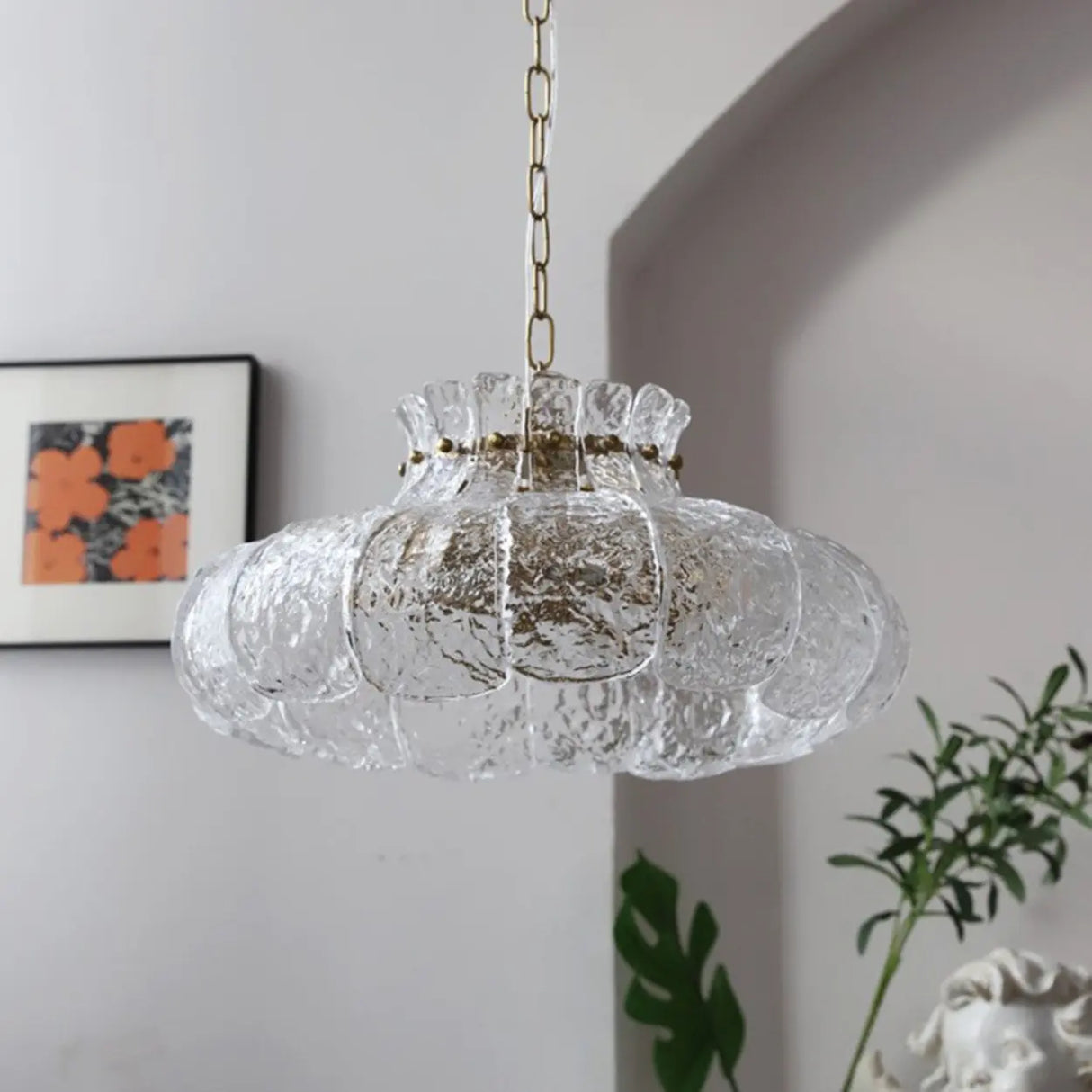 Modern Clear Glass Flower Adjustable Height Chandelier Image - 2