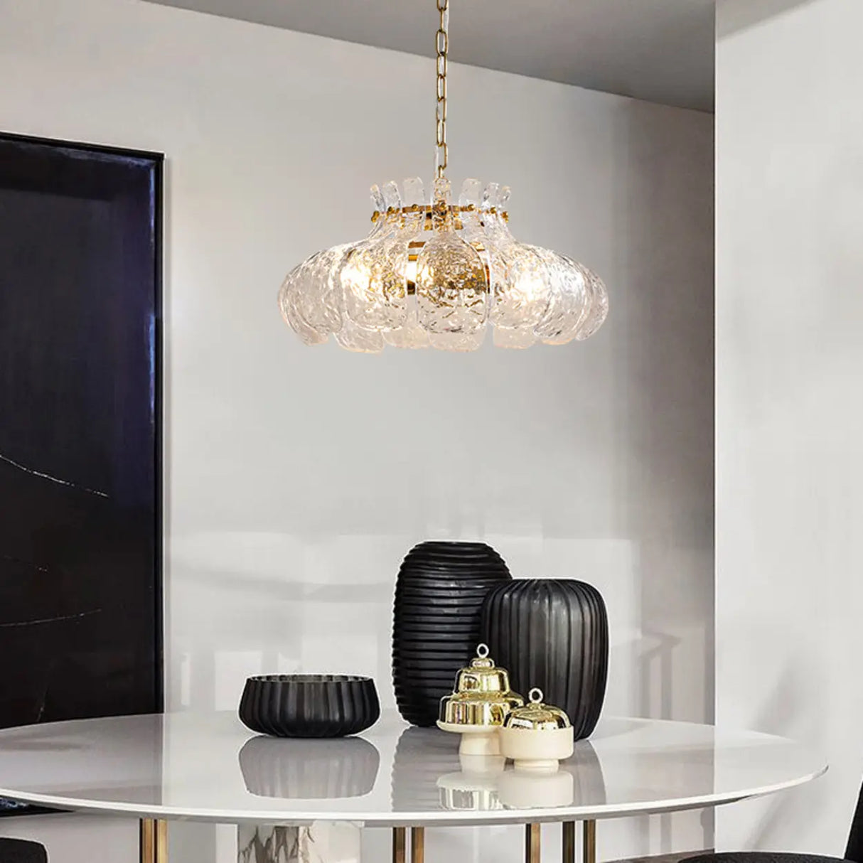 Modern Clear Glass Flower Adjustable Height Chandelier Image - 7