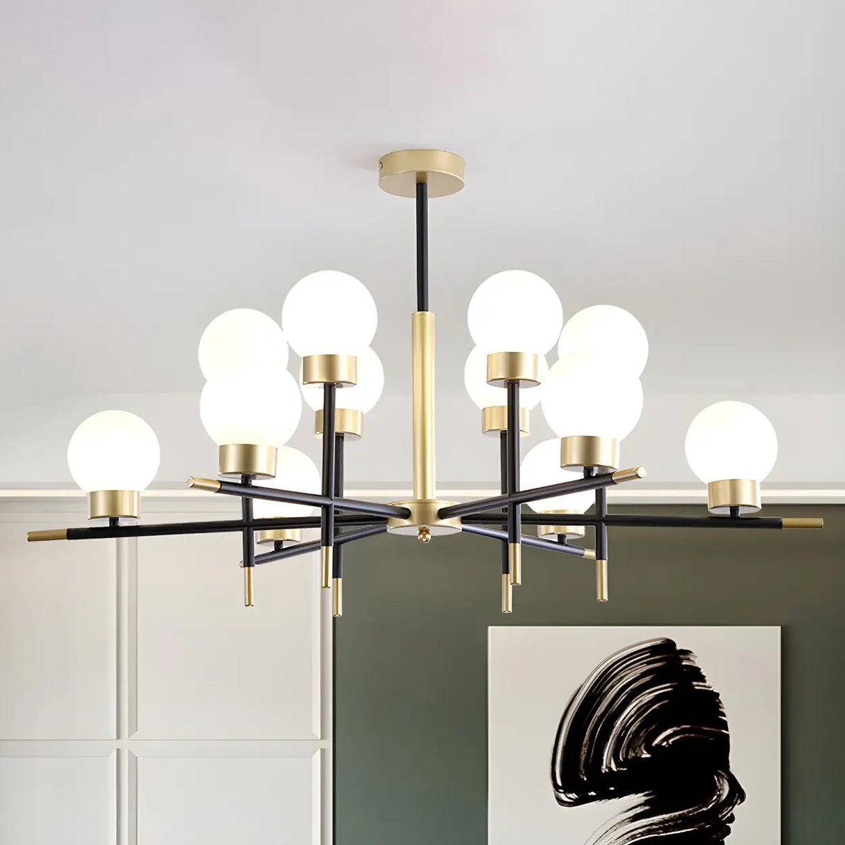 Modern Clear Globe Metal Living Room Chandelier Image - 10