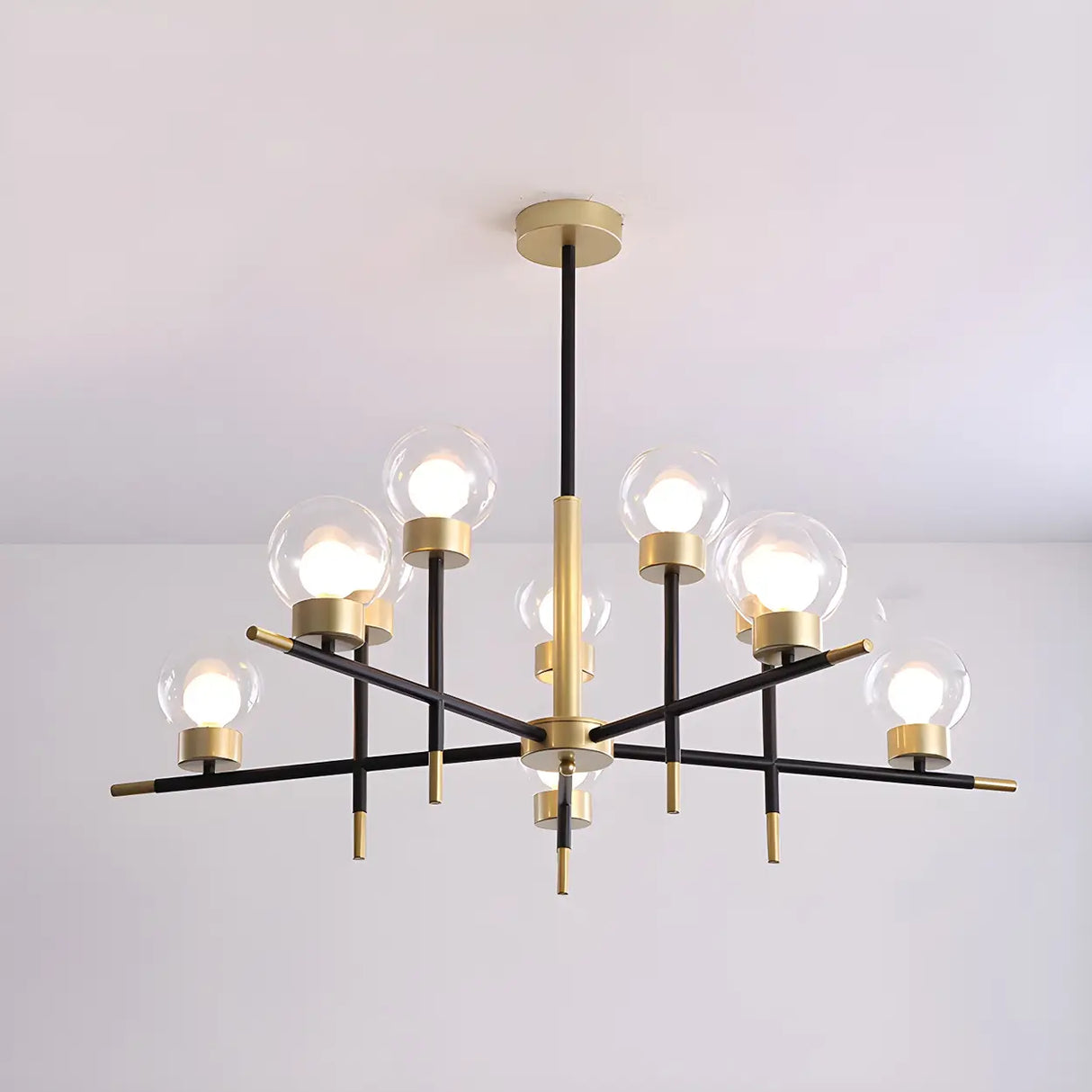Modern Clear Globe Metal Living Room Chandelier Image - 5