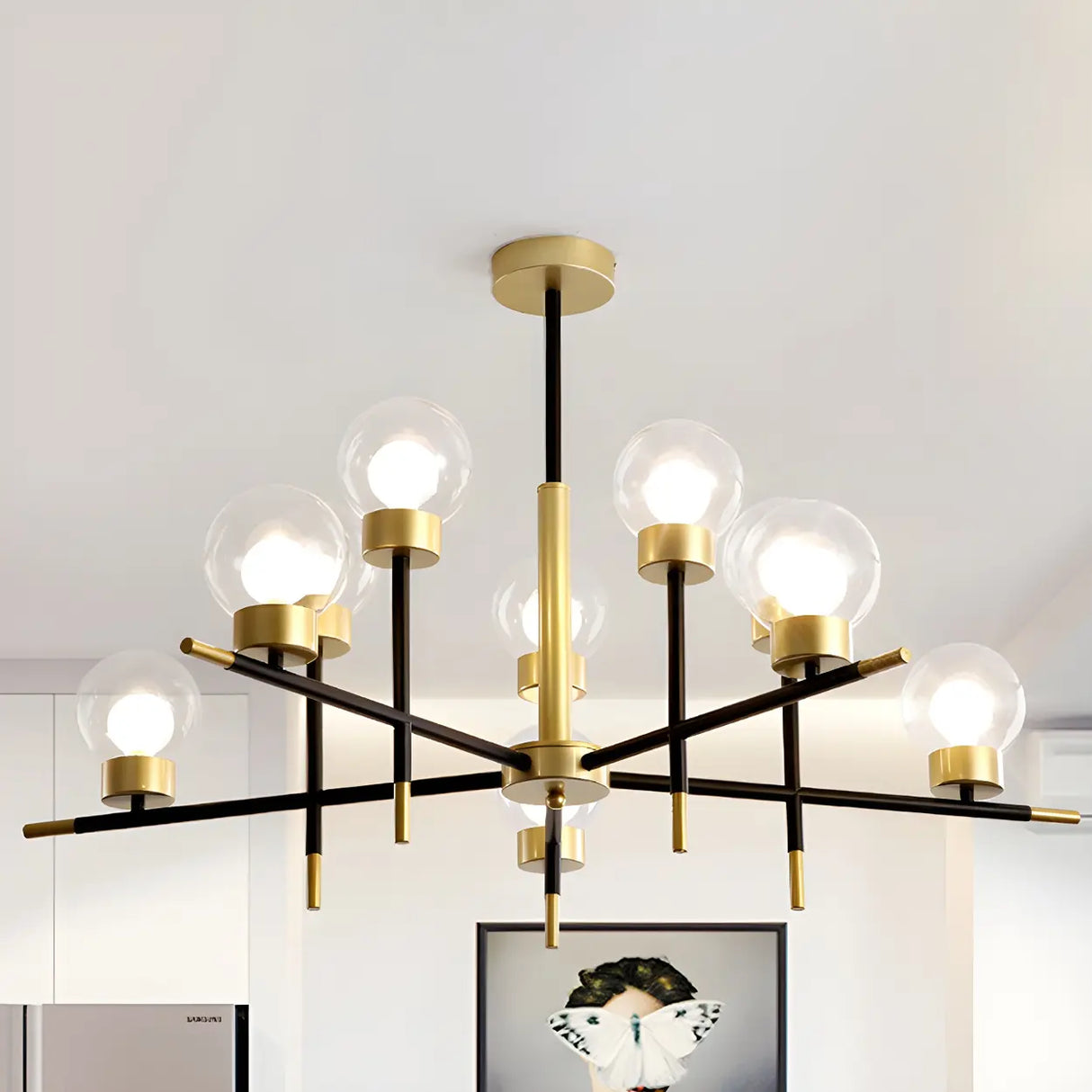 Modern Clear Globe Metal Living Room Chandelier Image - 6