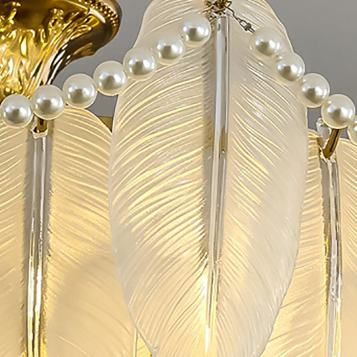 Modern Clear Leaf Chandelier with Pearl Accents Image - 11