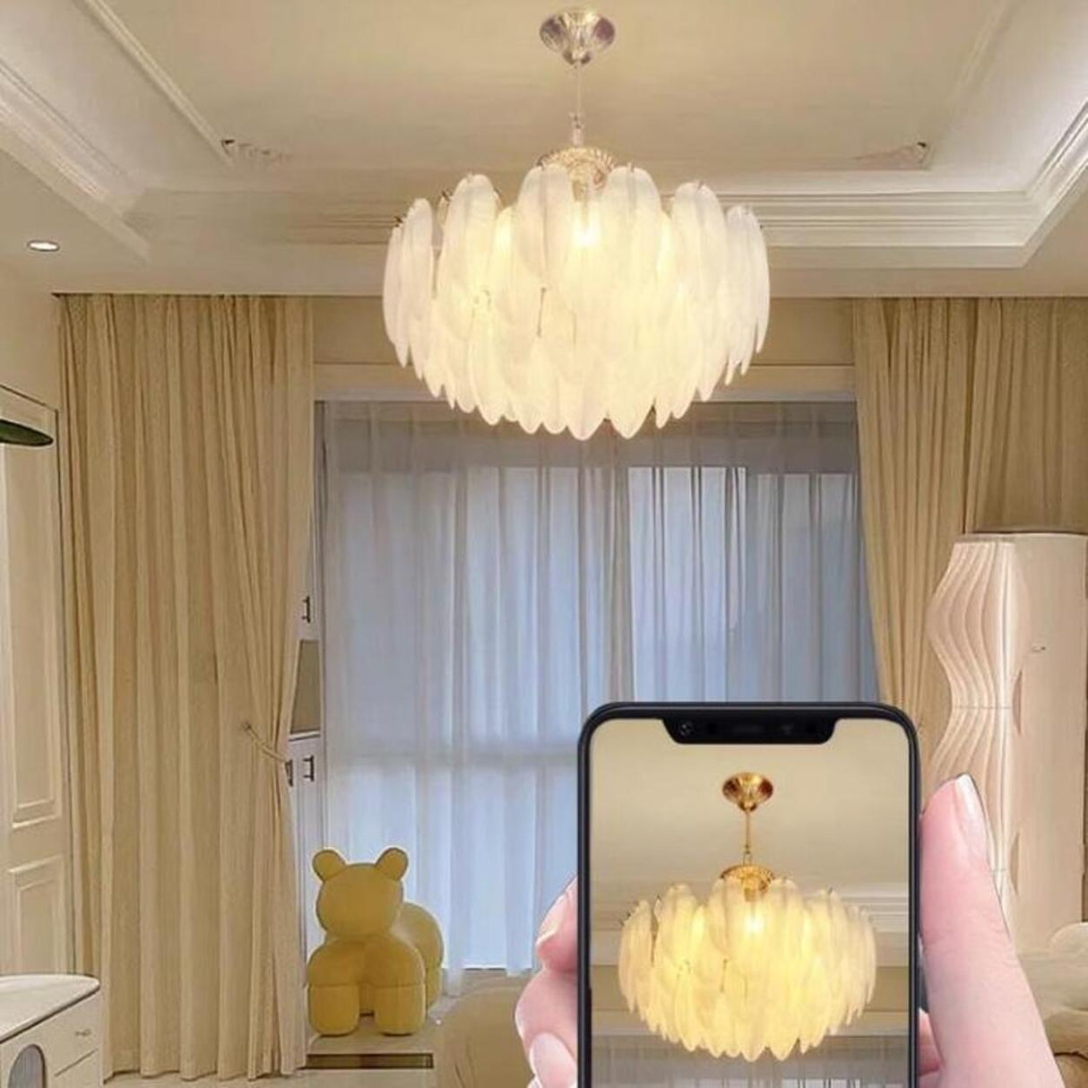 Modern Clear Leaf Chandelier with Pearl Accents Image - 12