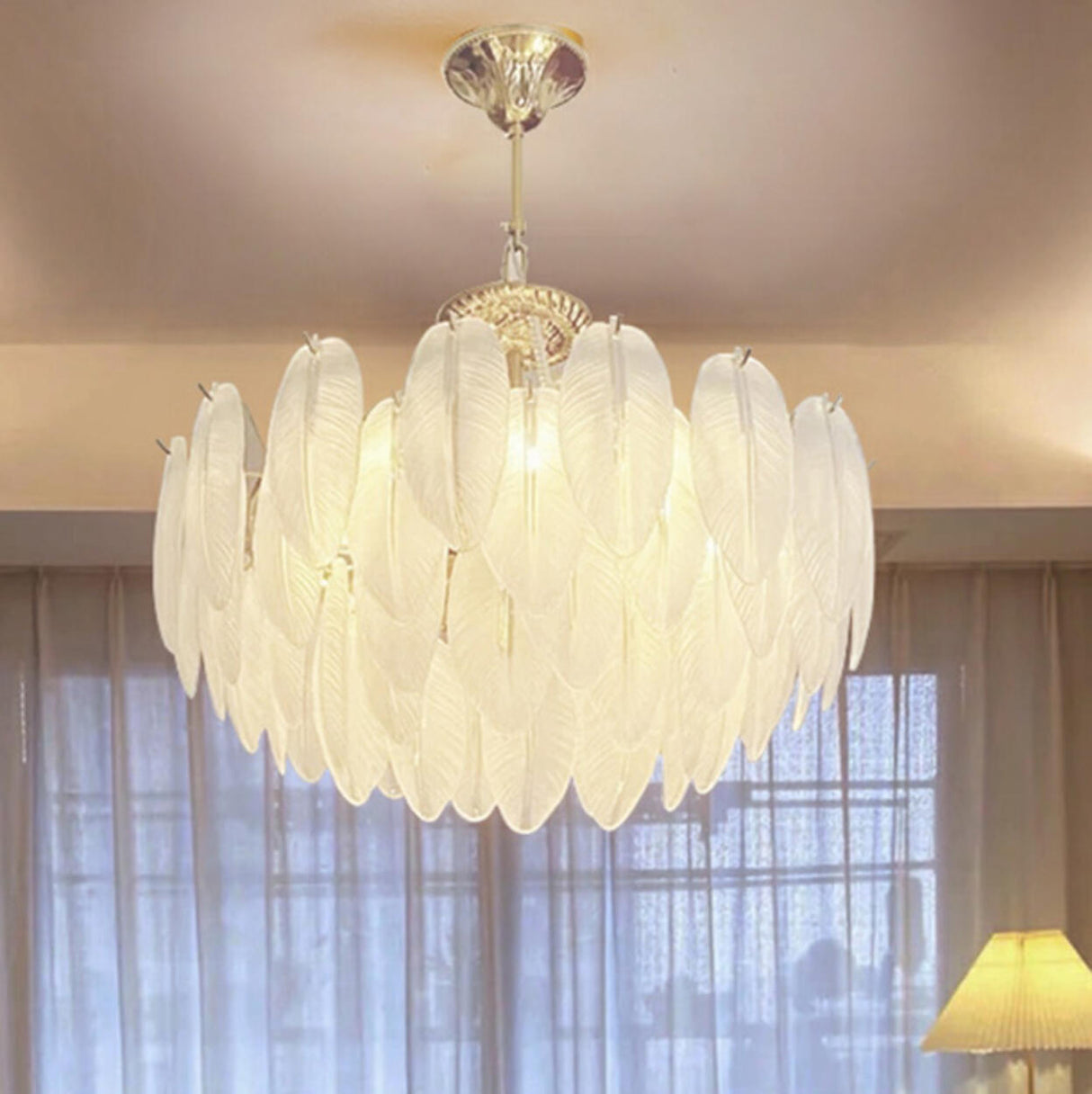 Modern Clear Leaf Chandelier with Pearl Accents Image - 3