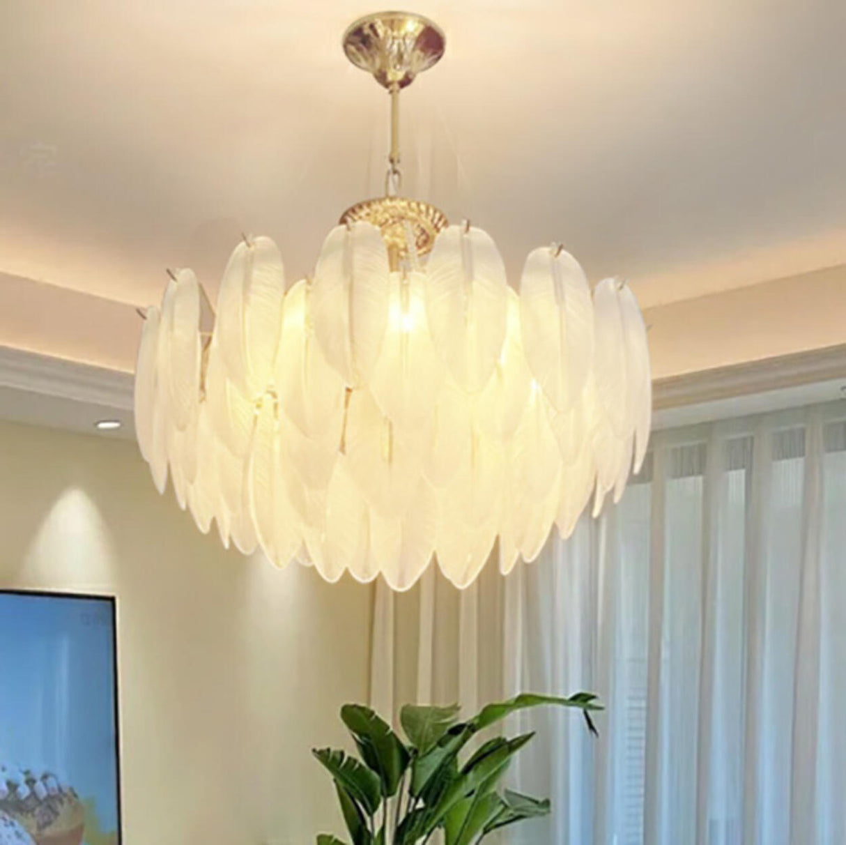 Modern Clear Leaf Chandelier with Pearl Accents Image - 4