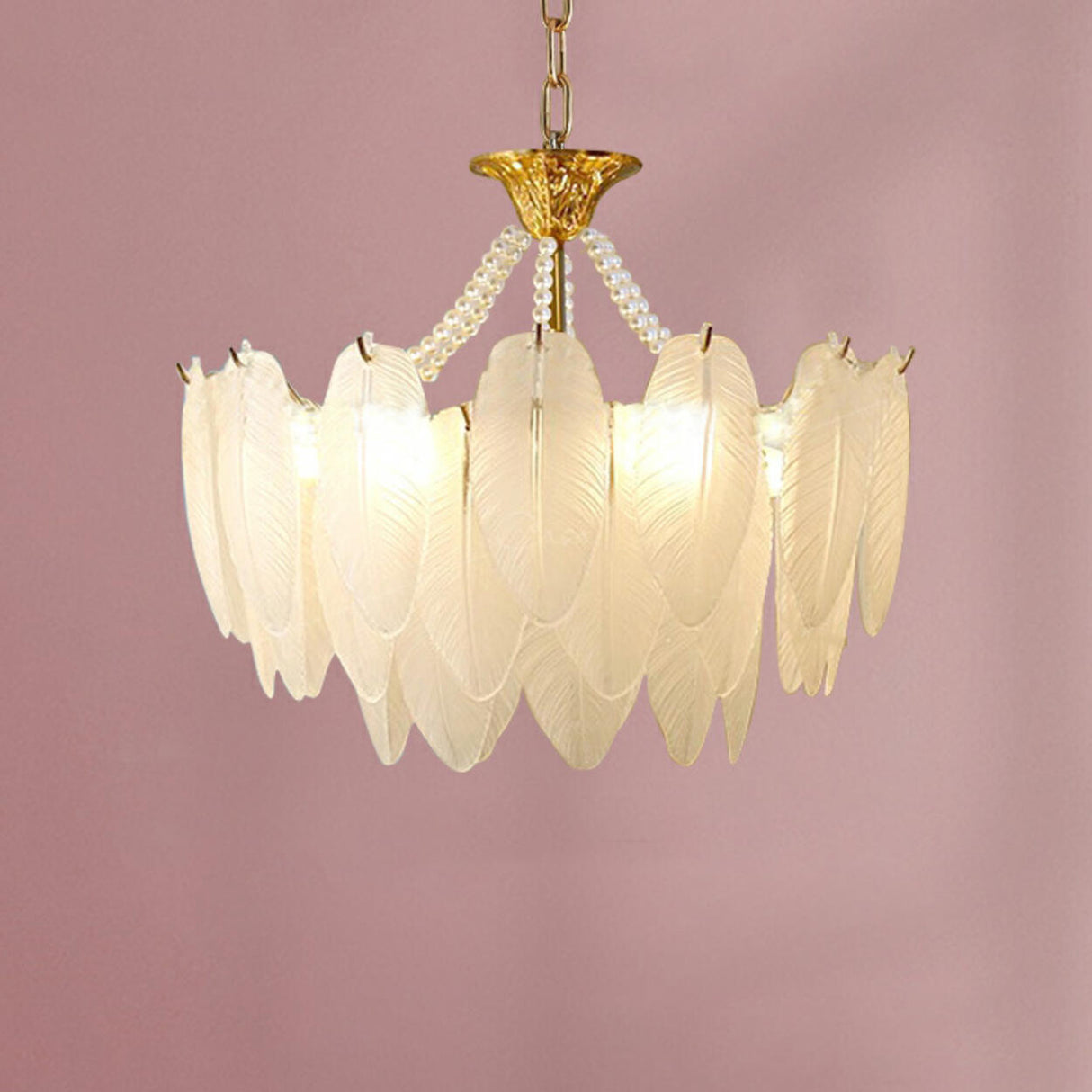 Modern Clear Leaf Chandelier with Pearl Accents Image - 5