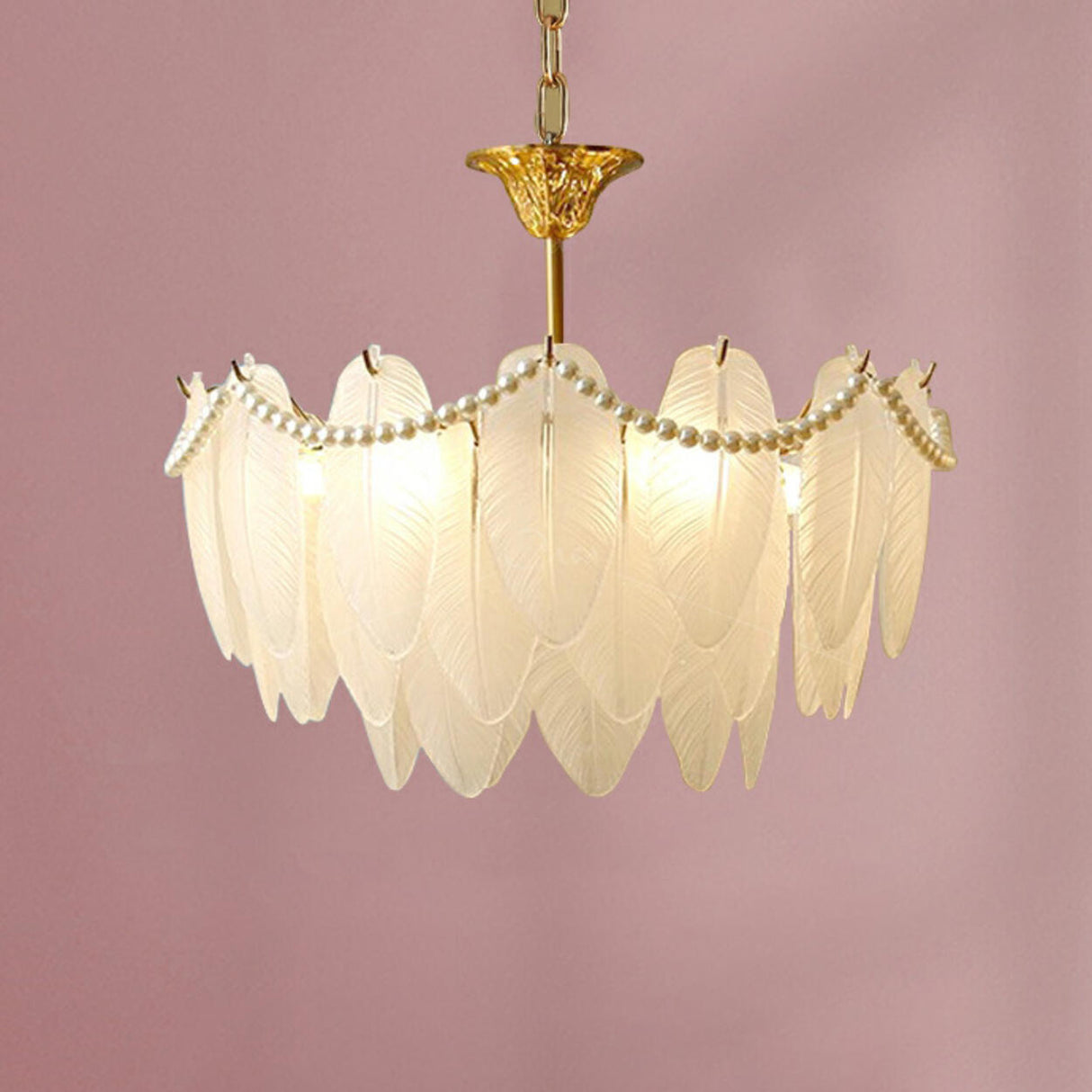 Modern Clear Leaf Chandelier with Pearl Accents Image - 6