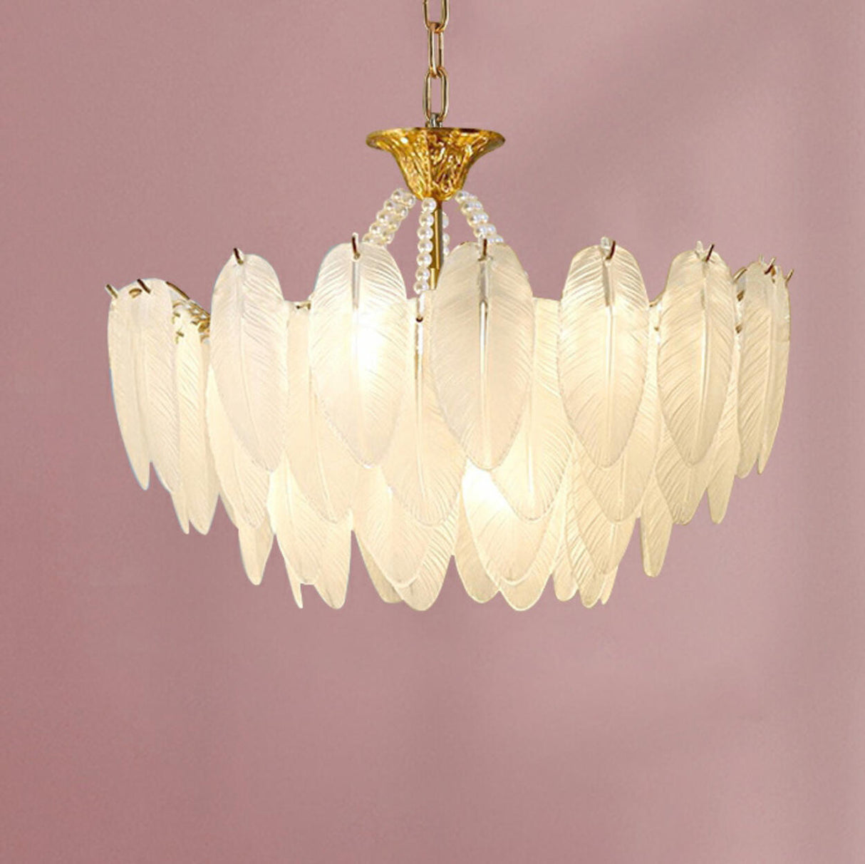Modern Clear Leaf Chandelier with Pearl Accents Image - 7