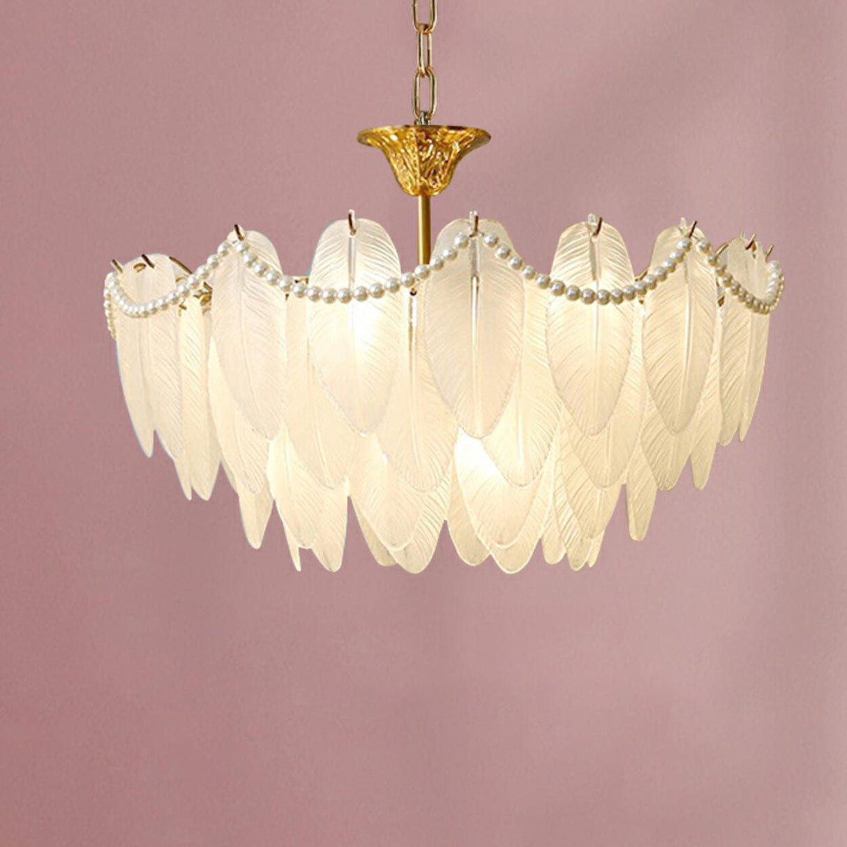 Modern Clear Leaf Chandelier with Pearl Accents Image - 8