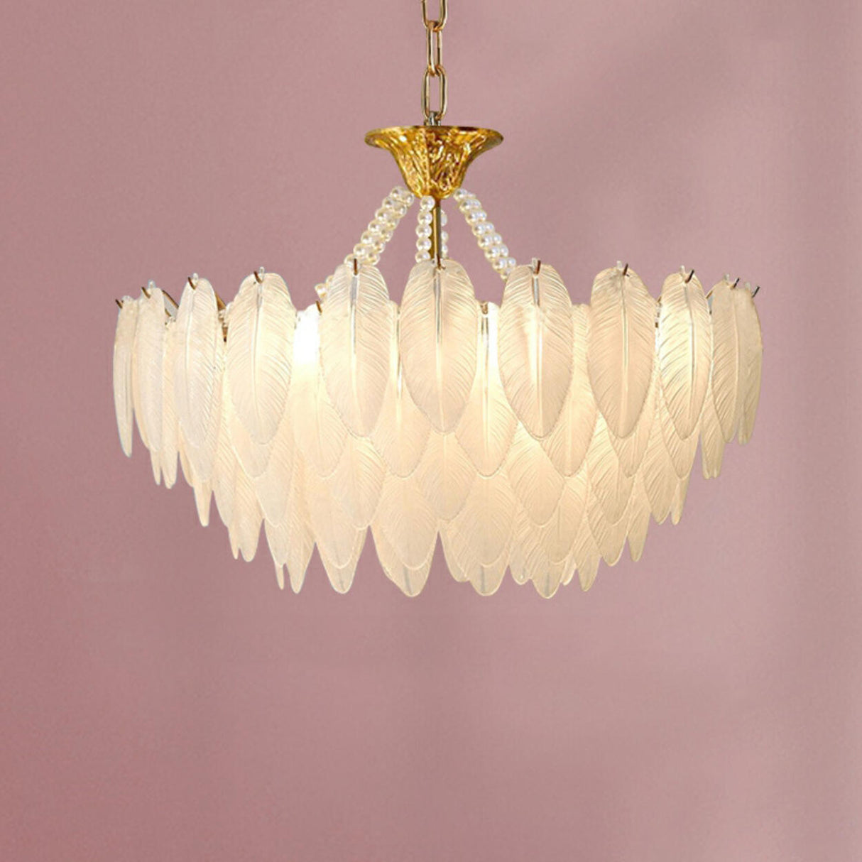Modern Clear Leaf Chandelier with Pearl Accents Image - 9