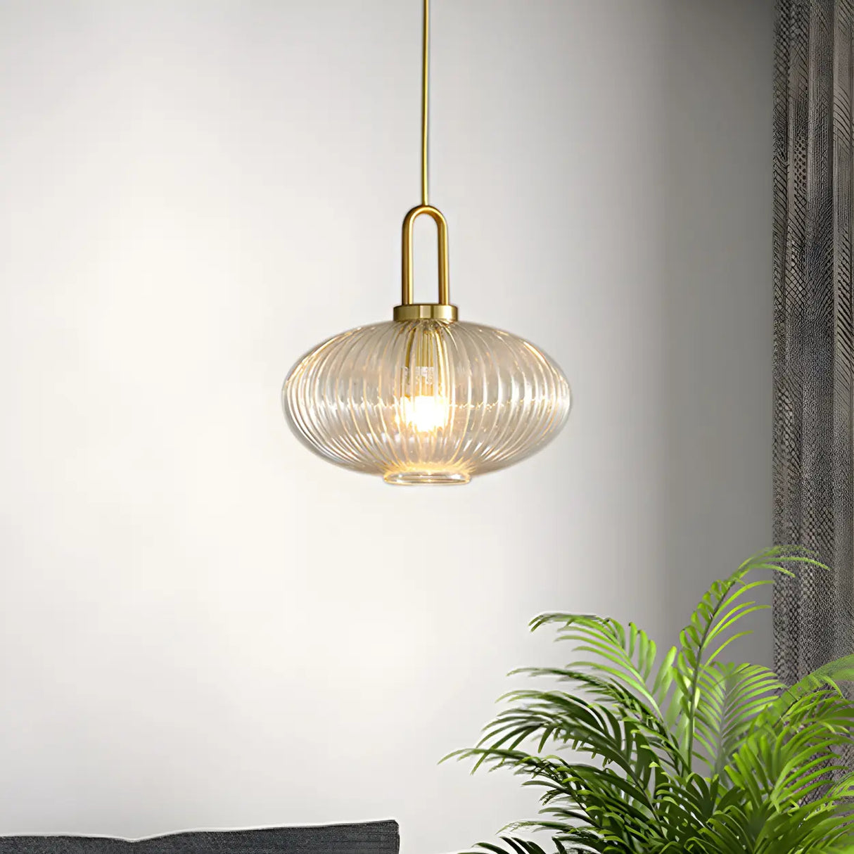 Modern Clear Ribbed Glass Pendant Light for Kitchen Image - 4