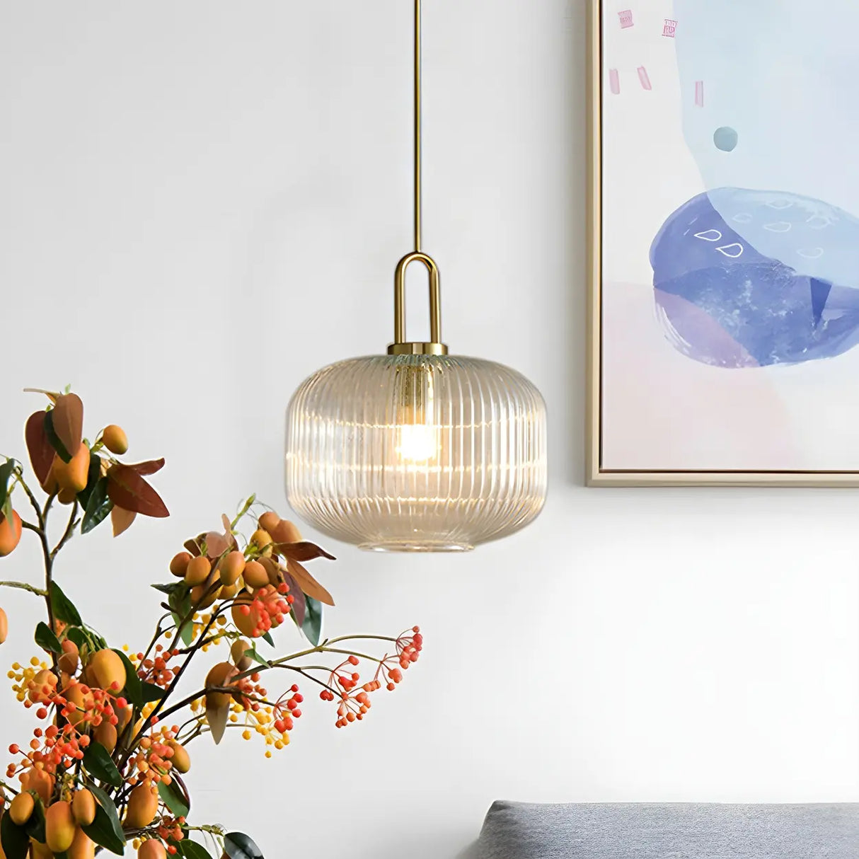 Modern Clear Ribbed Glass Pendant Light for Kitchen Image - 8