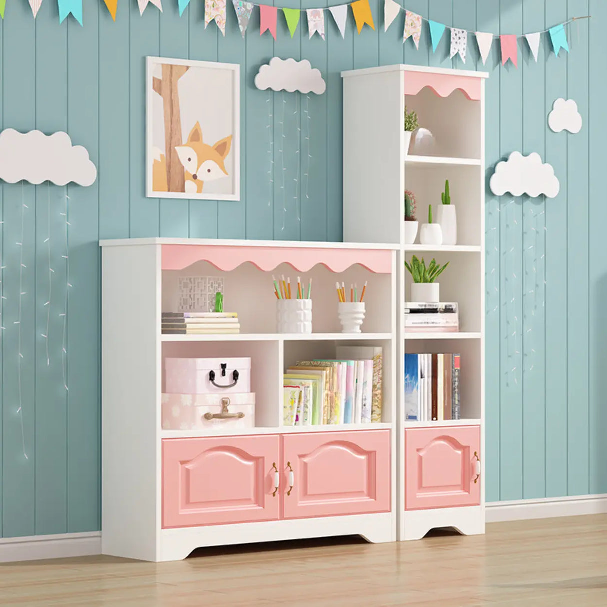 Modern Closed Back Wood Narrow Organizer Kids' Bookcase Image - 1
