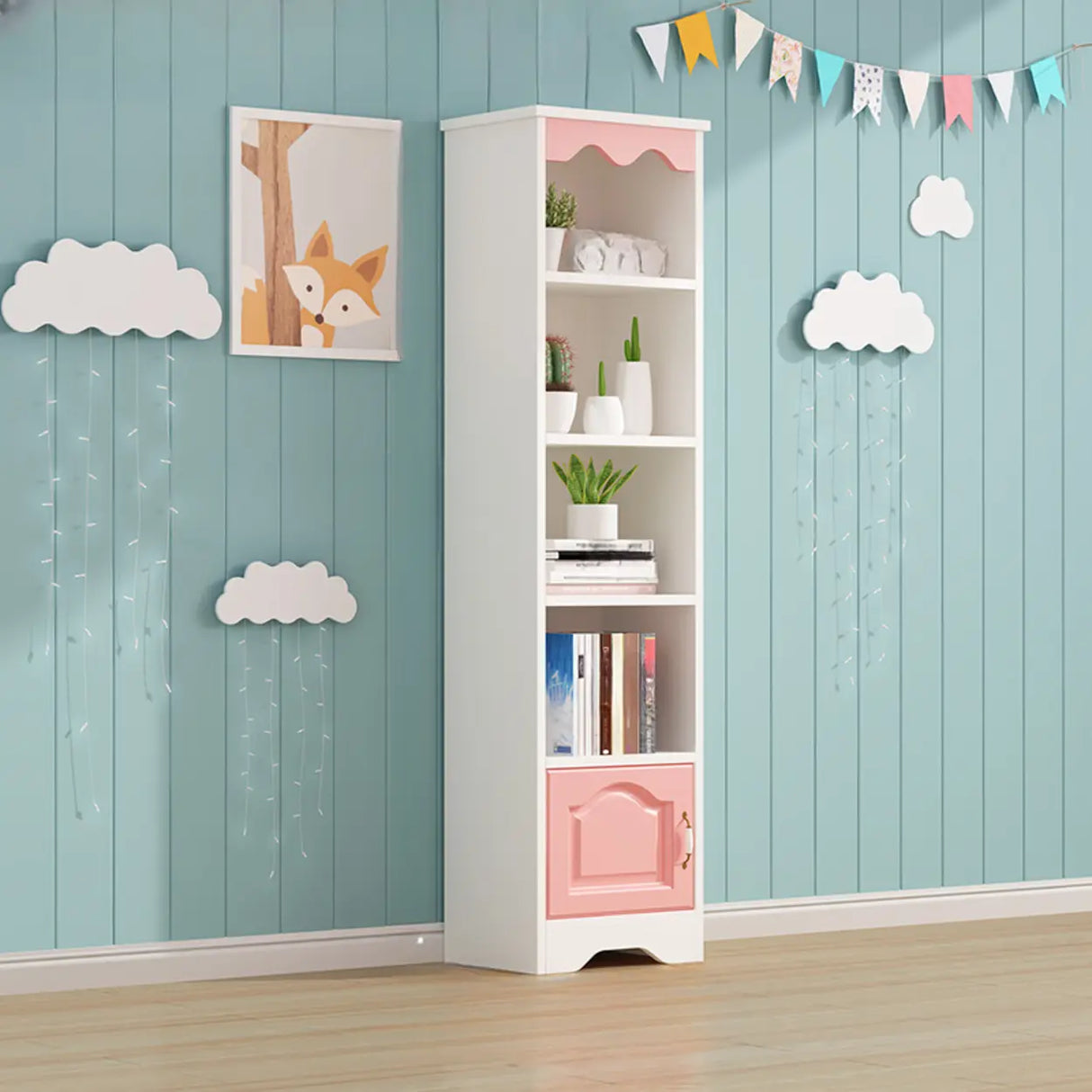 Modern Closed Back Wood Narrow Organizer Kids' Bookcase Image - 10