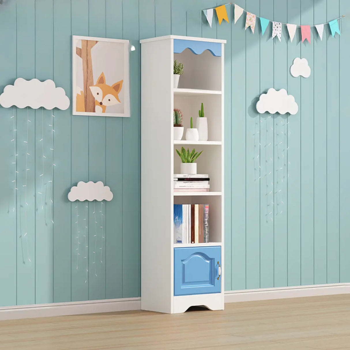 Modern Closed Back Wood Narrow Organizer Kids' Bookcase Image - 12