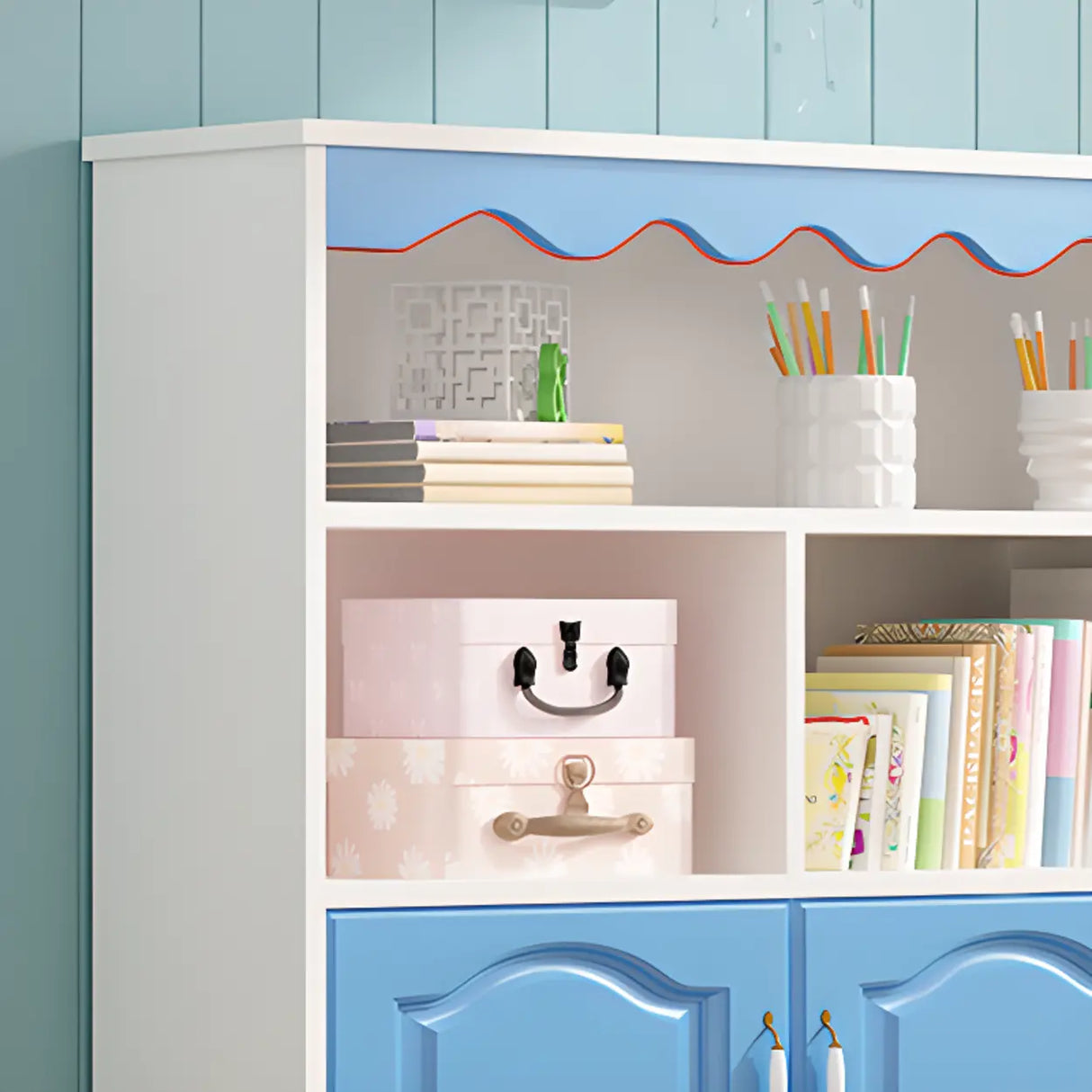 Modern Closed Back Wood Narrow Organizer Kids' Bookcase Image - 13