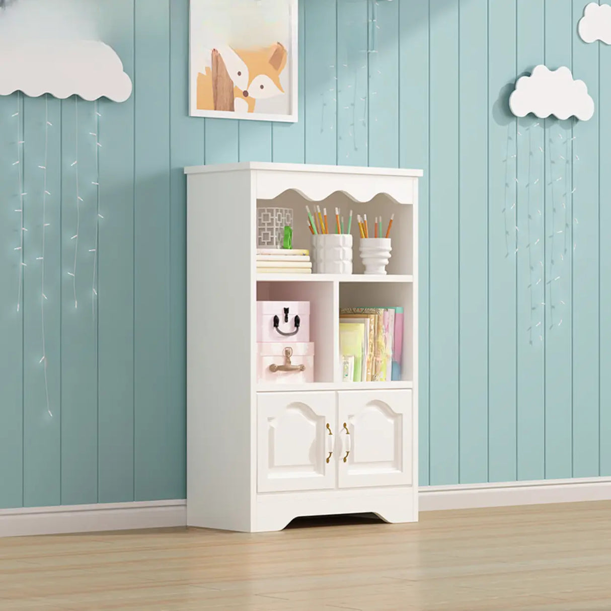 Modern Closed Back Wood Narrow Organizer Kids' Bookcase Image - 14