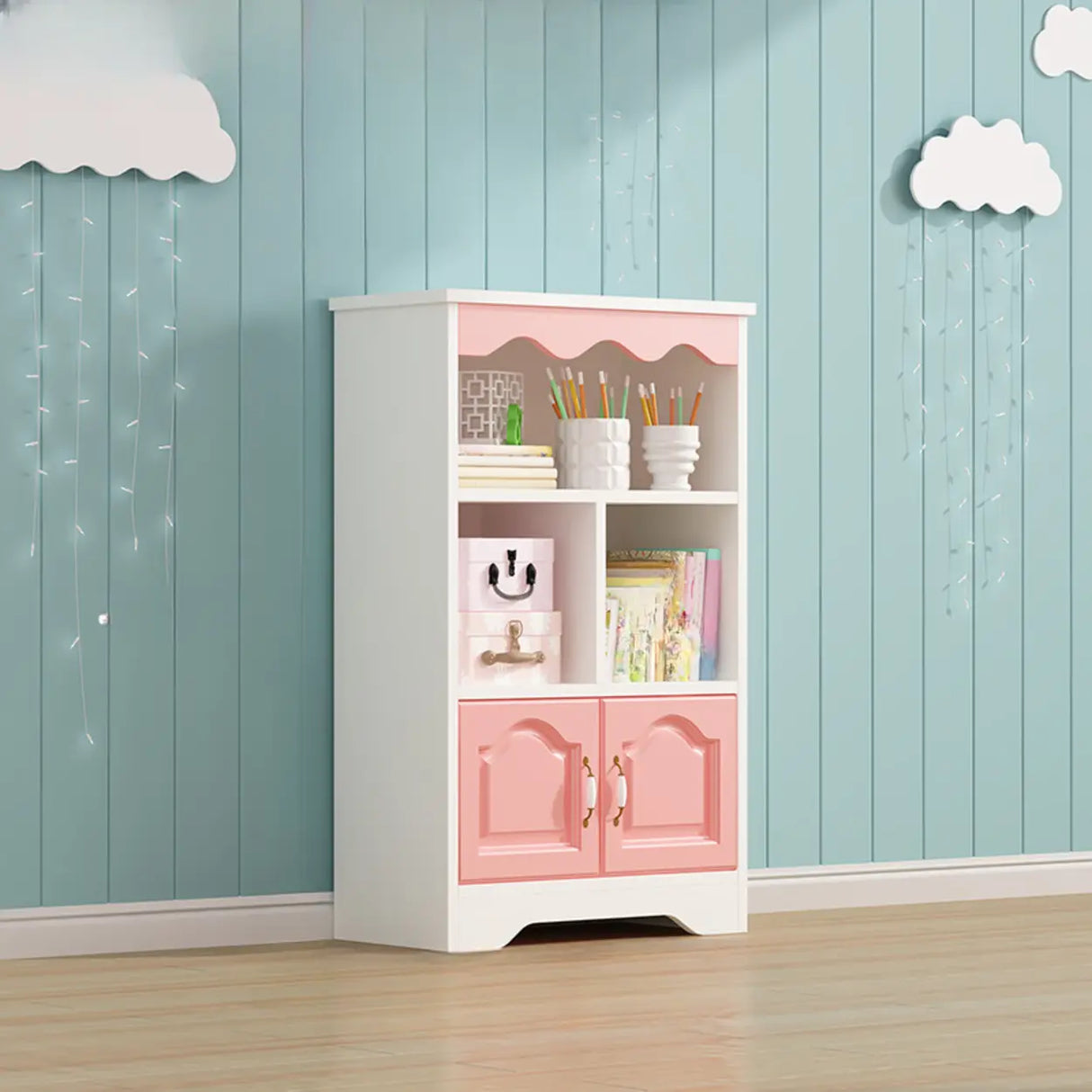 Modern Closed Back Wood Narrow Organizer Kids' Bookcase Image - 15