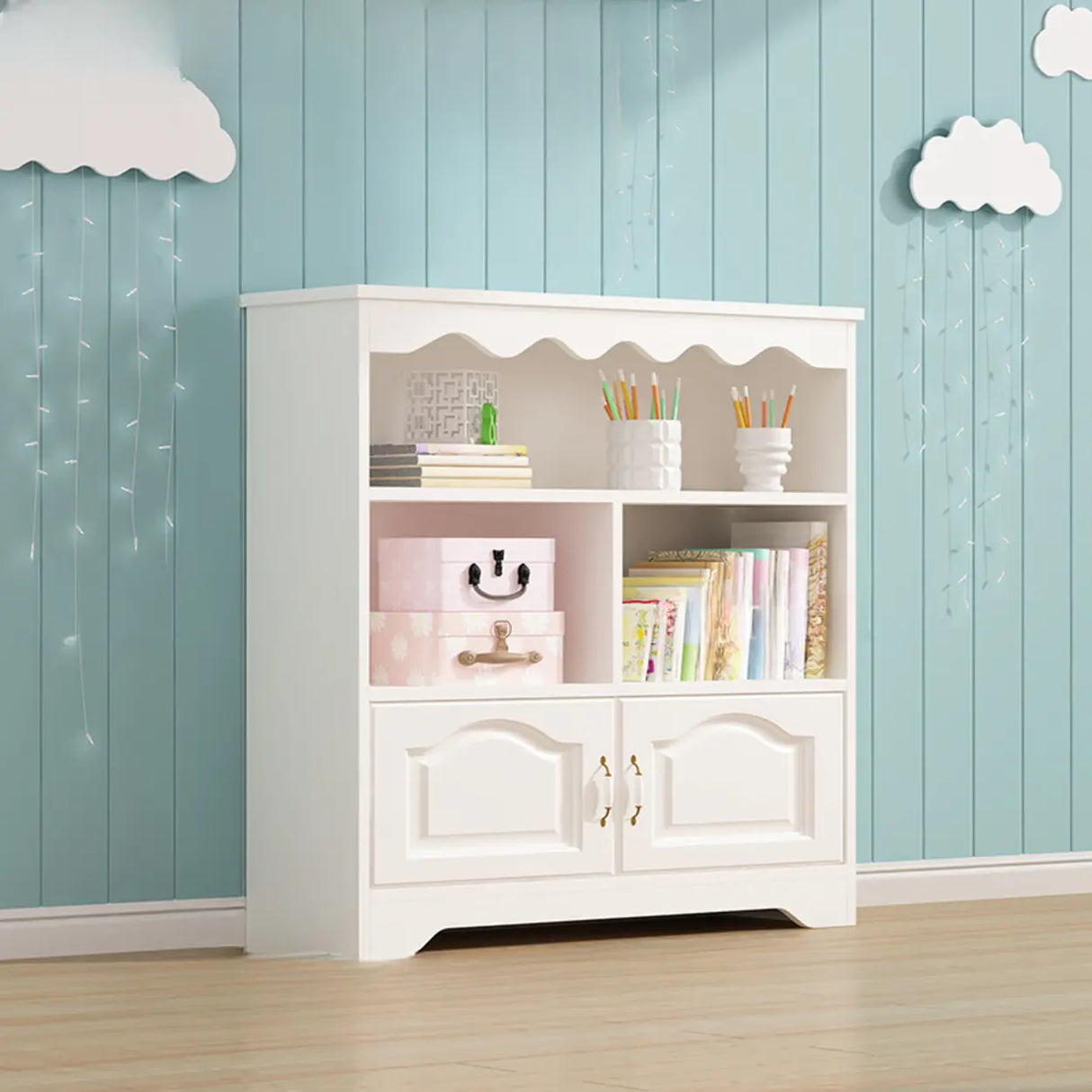 Modern Closed Back Wood Narrow Organizer Kids' Bookcase Image - 16