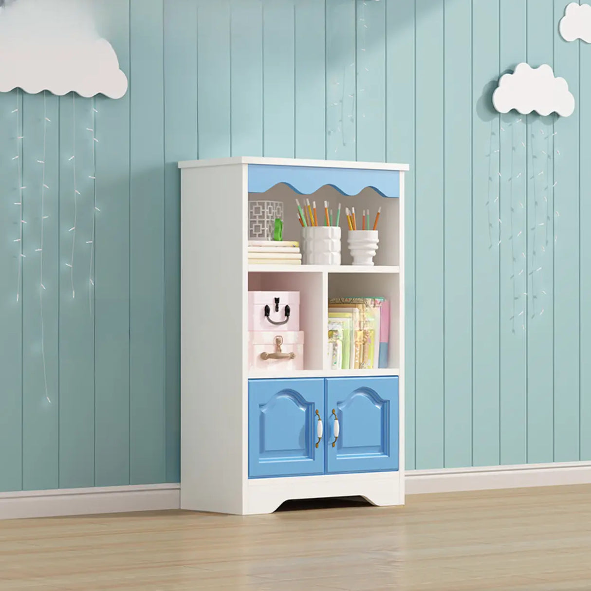 Modern Closed Back Wood Narrow Organizer Kids' Bookcase Image - 17