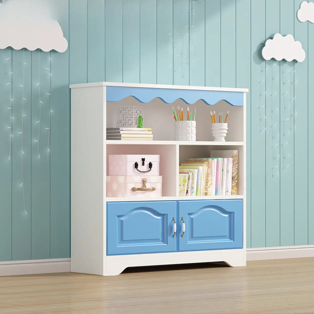 Modern Closed Back Wood Narrow Organizer Kids' Bookcase Image - 19