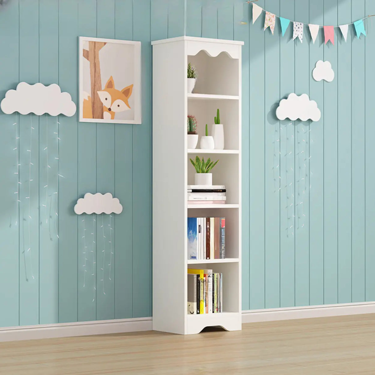 Modern Closed Back Wood Narrow Organizer Kids' Bookcase Image - 2