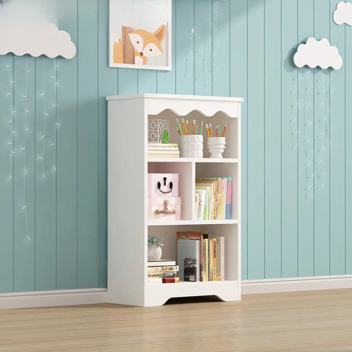 Modern Closed Back Wood Narrow Organizer Kids' Bookcase Image - 20