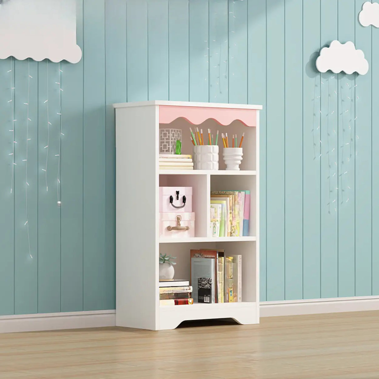 Modern Closed Back Wood Narrow Organizer Kids' Bookcase Image - 21