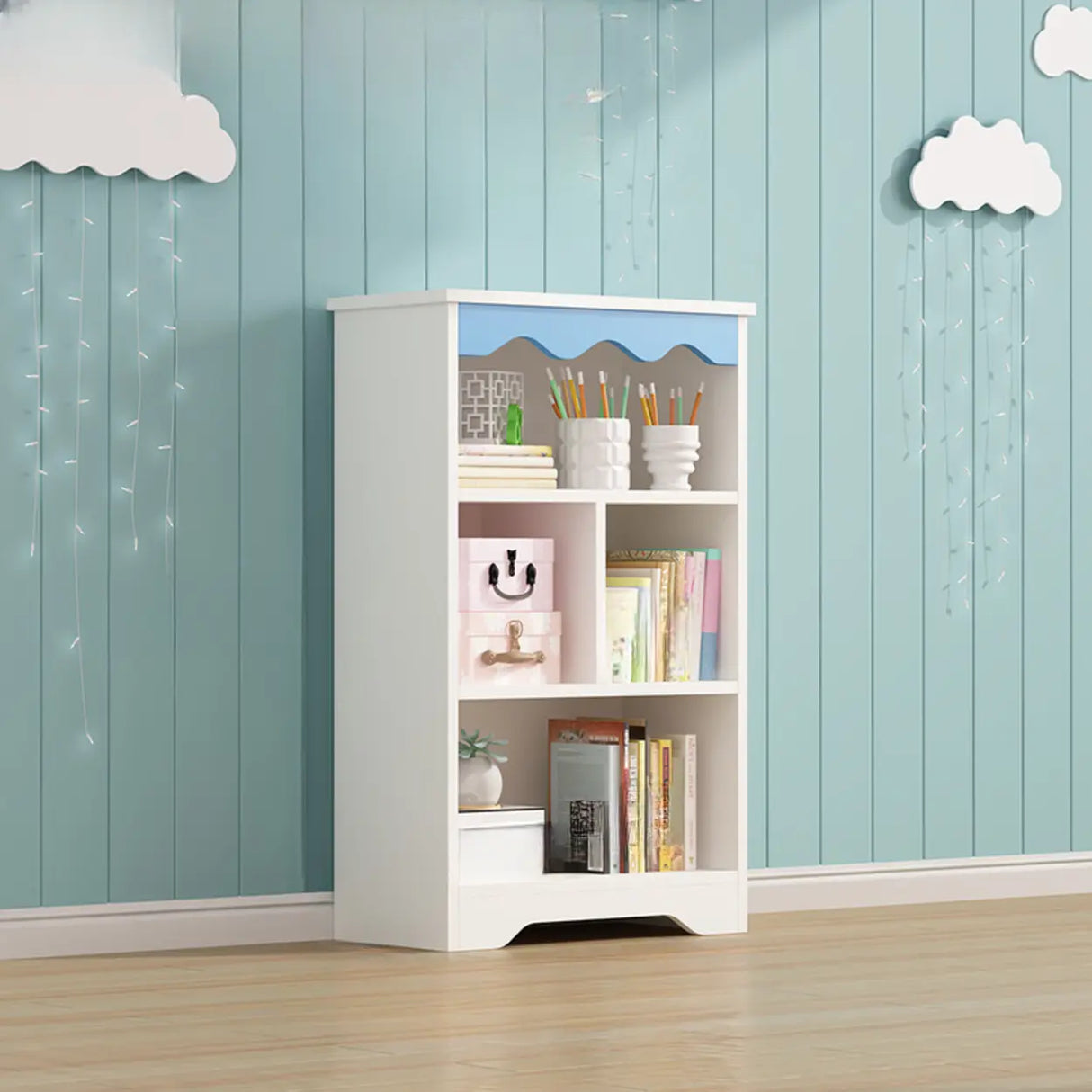 Modern Closed Back Wood Narrow Organizer Kids' Bookcase Image - 22