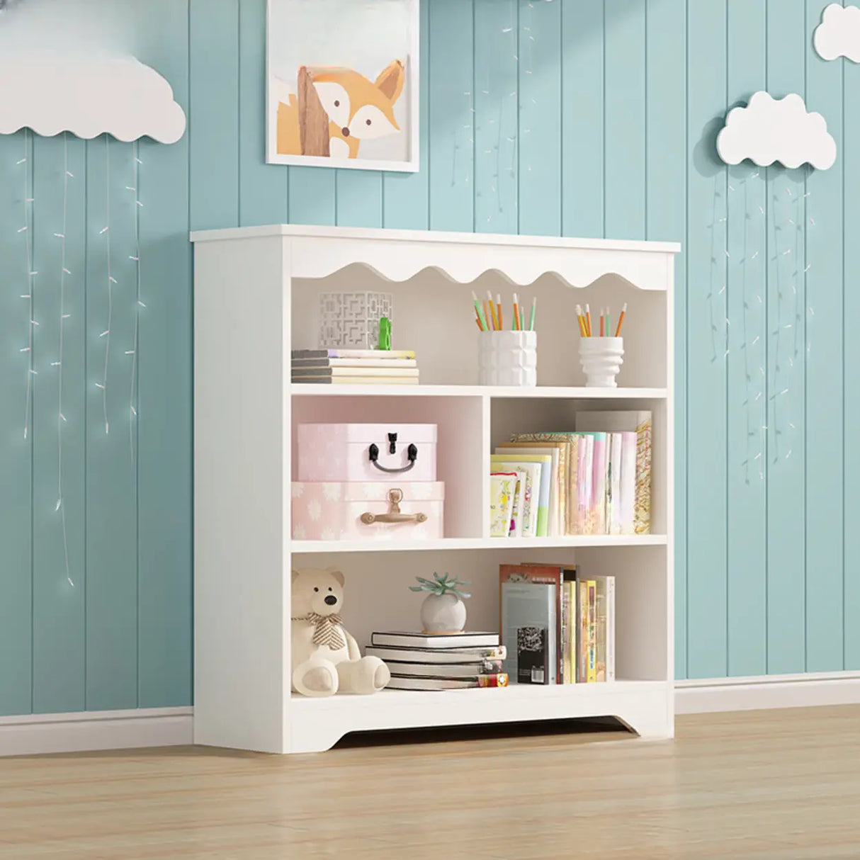Modern Closed Back Wood Narrow Organizer Kids' Bookcase Image - 23